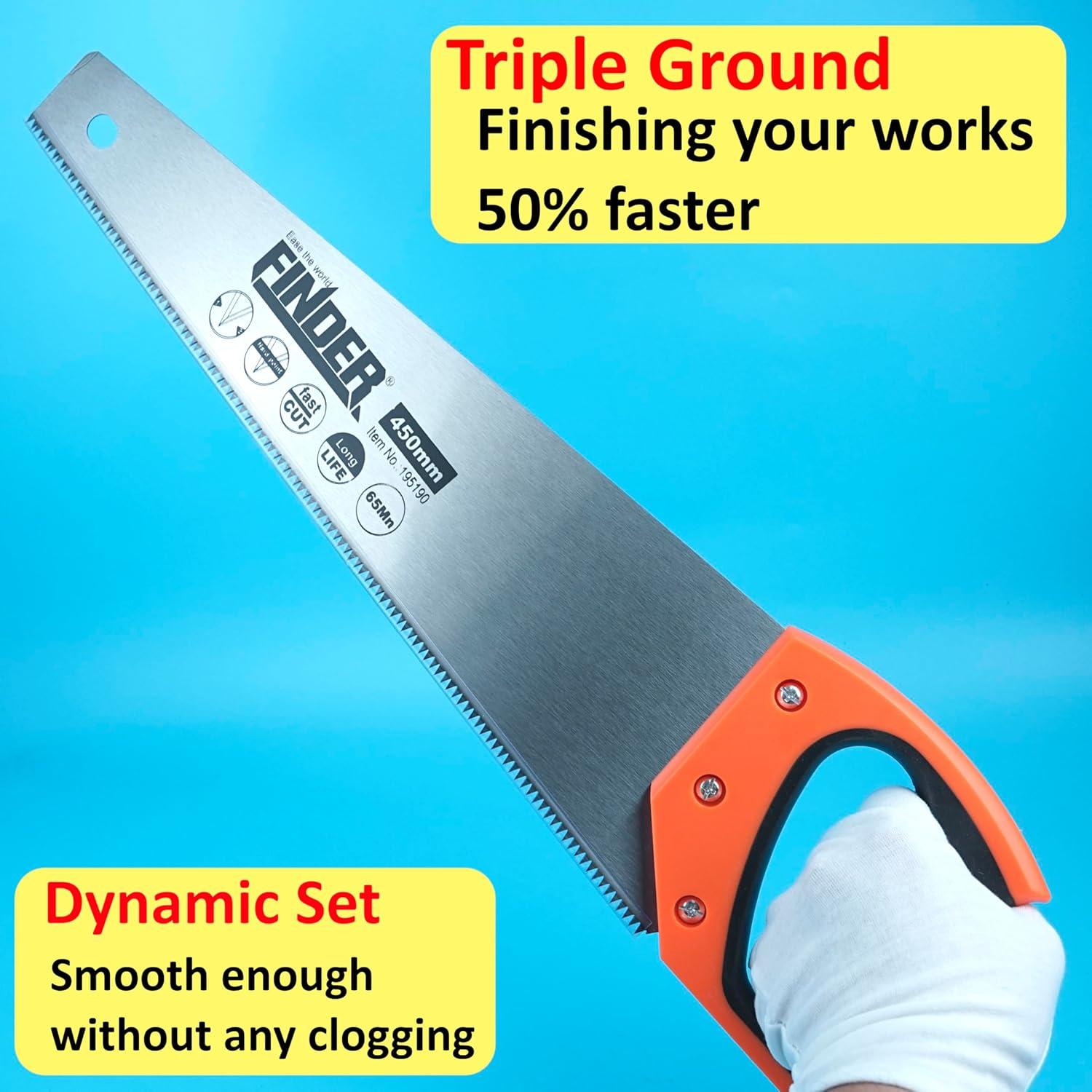 Hand Saw, 450Mm Length, 56 HRC Hardness, Triple Ground Blade with Soft Grip Handle image number 3