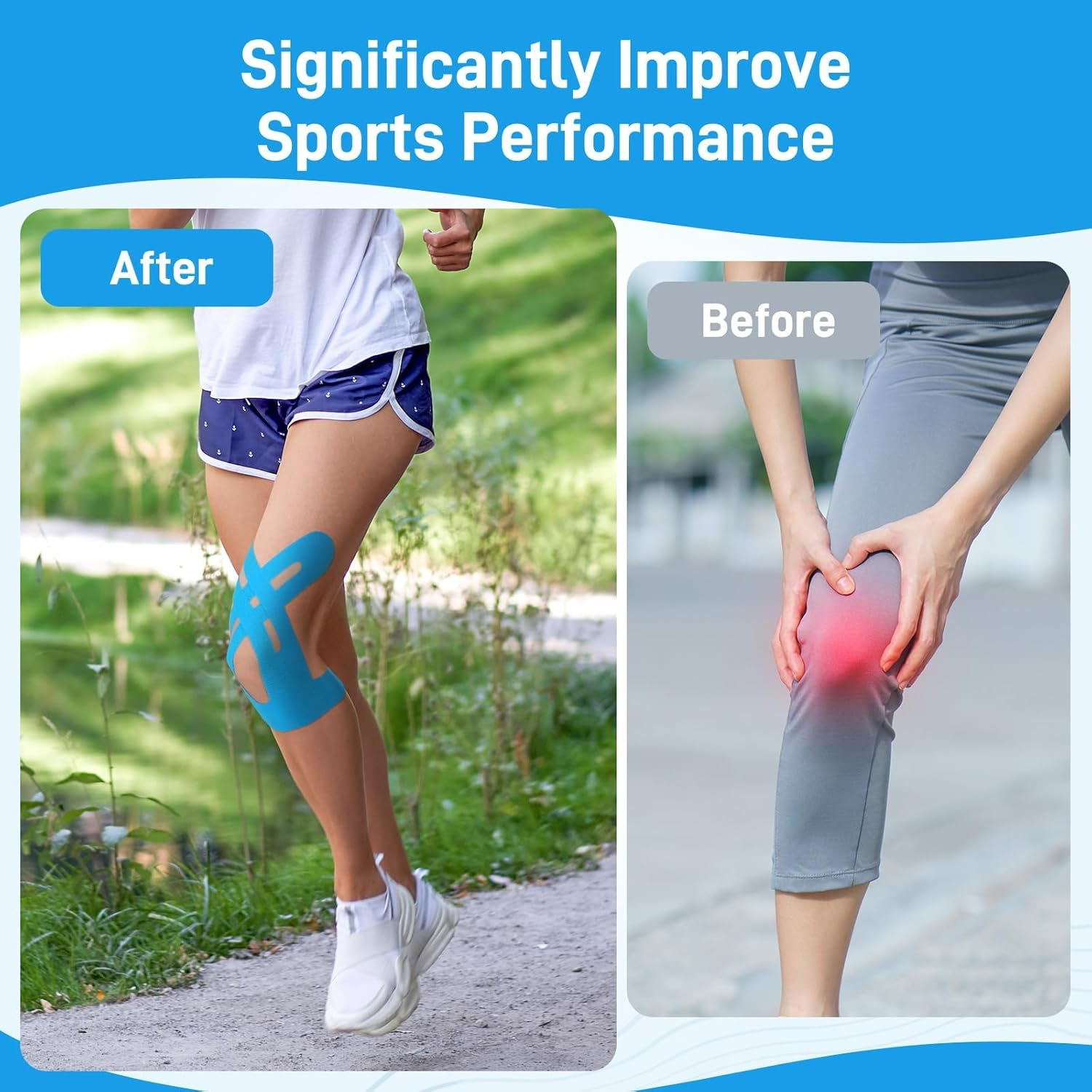 MILIOG Kinesiology Tape for Knees | 16-Pack Precut Elastic Sports Tape | Waterproof & Breathable Knee Support for Pain Relief, Running, Cycling | Latex-Free, Sweatproof Athletic Joint Tape image number 4