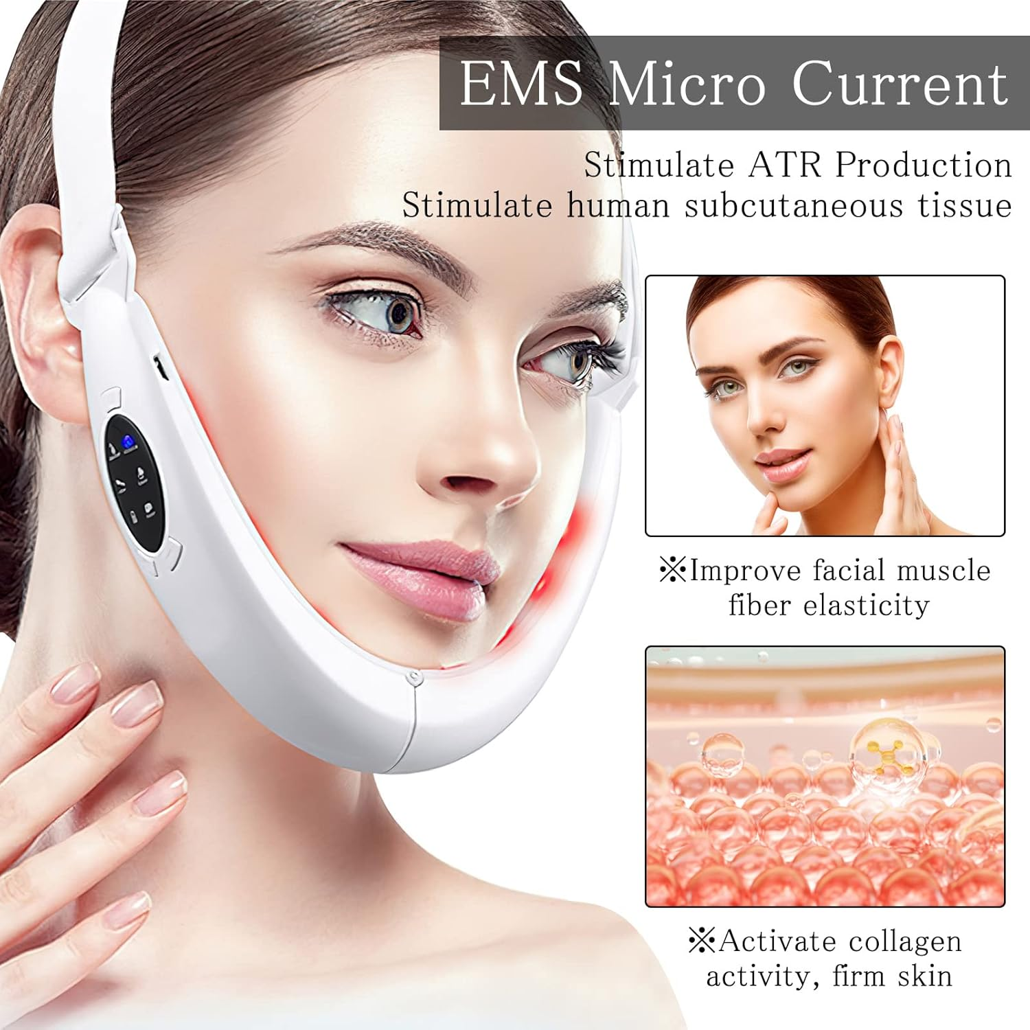 V Face Beauty Meter Electric Face Massager, V Face Lifting Device, V Face Shaping Massager, Double Chin Remover Device, 8 Speed Jawline Trainer, Red Blue Light to Reduce Double Chin image number 5