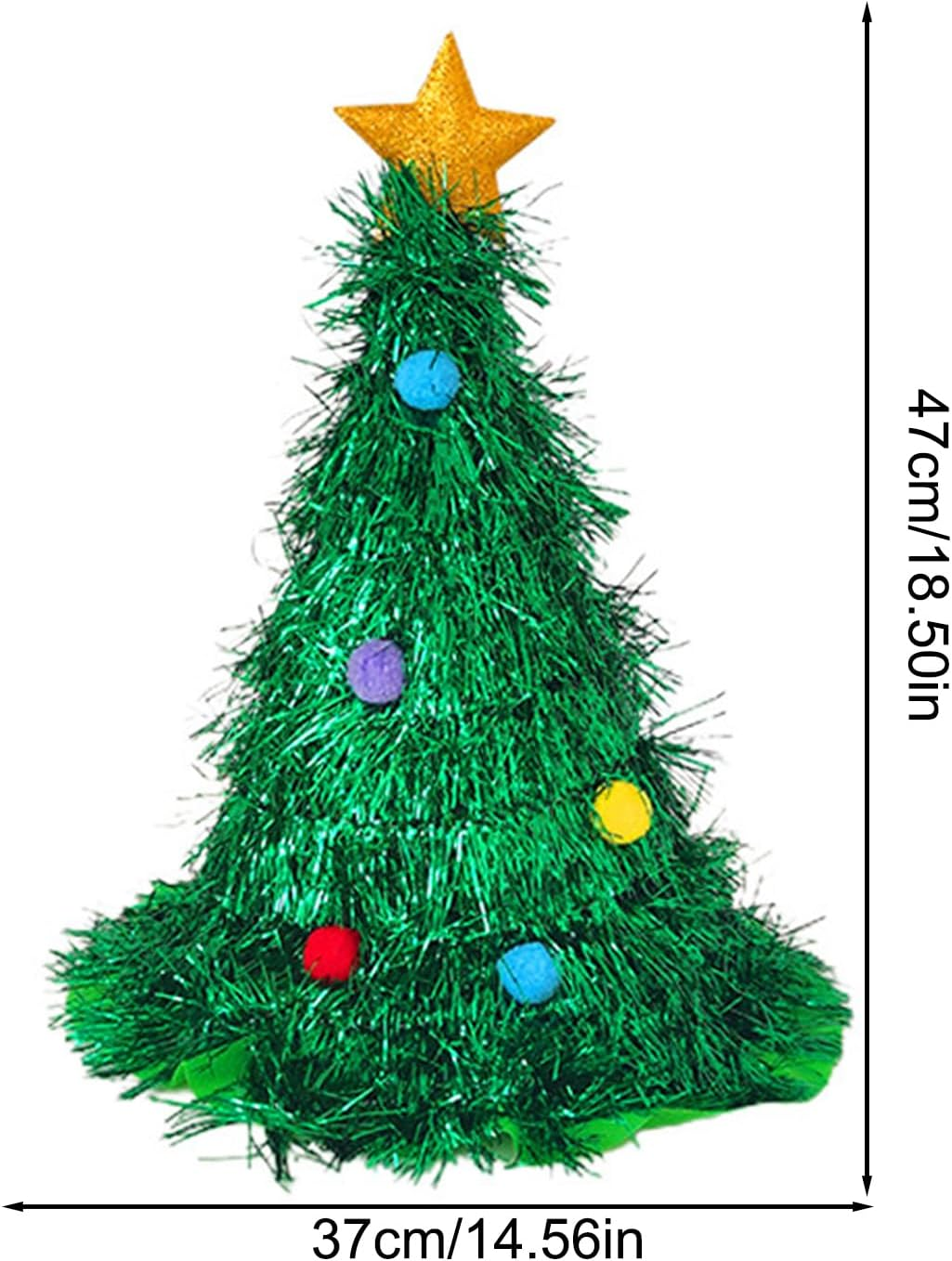 Adult Christmas Hat, Christmas Tree Hat with Star, Funny Green Hat Christmas Ornaments, Xmass Party Headwear, 47Cm/18.5Inch image number 2