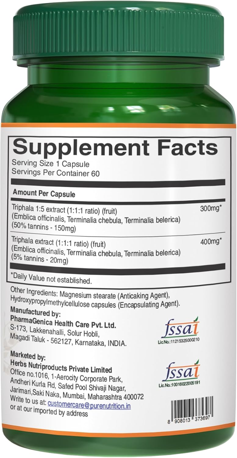 Pure Nutrition Triphala Extract 700Mg. (Equivalent to 1900Mg Triphala Fruit Powder) Non GMO | Once Daily | 60 Days Supply. image number 6