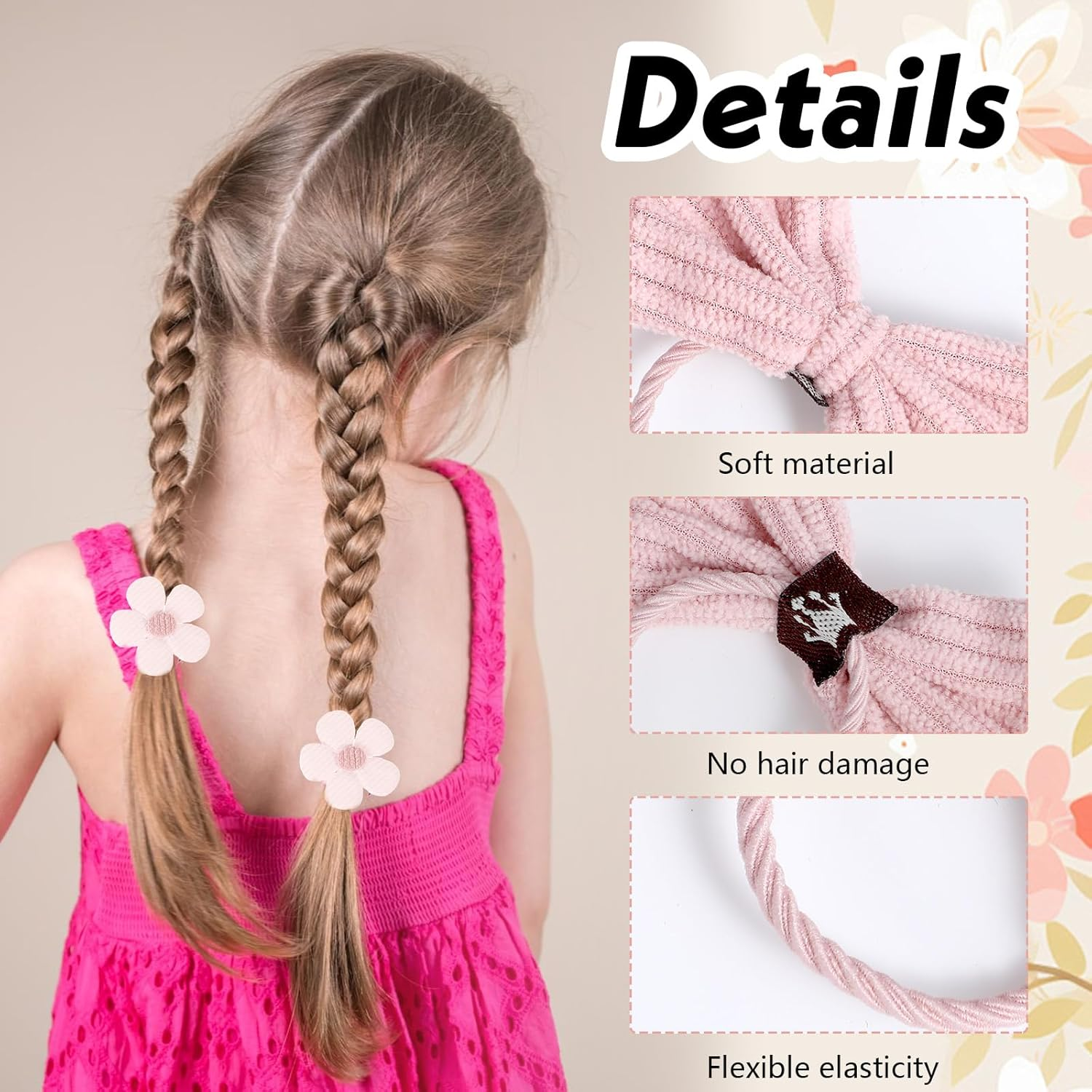 Pack of 10 Cute Hair Bobbles with Bow, Pink Elastic Hair Bands, Cute Flower Hair Scrunchies for Baby Girls, Toddlers, Accessories image number 4