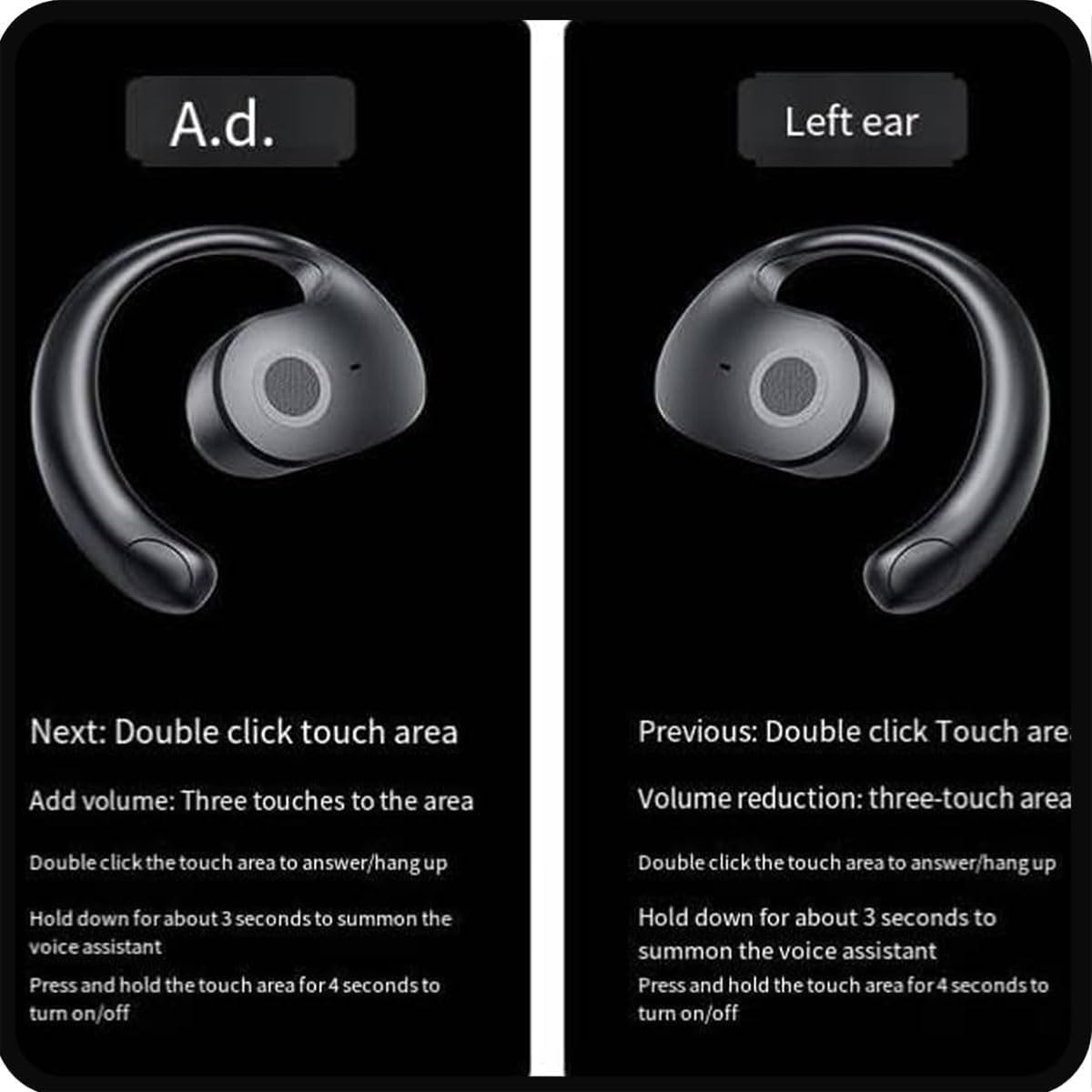 Awaze Earbuds, Awaze Labs X15 Pro Earbuds, Awaze Labs Earbuds, Ipx5 Waterproof Bt 5.4 Ear-Mounted, Awaze Sound Labs, Awaze Noise Canceling Sports Bluetooth Out-Of-Ear Earphones (Black) image number 6