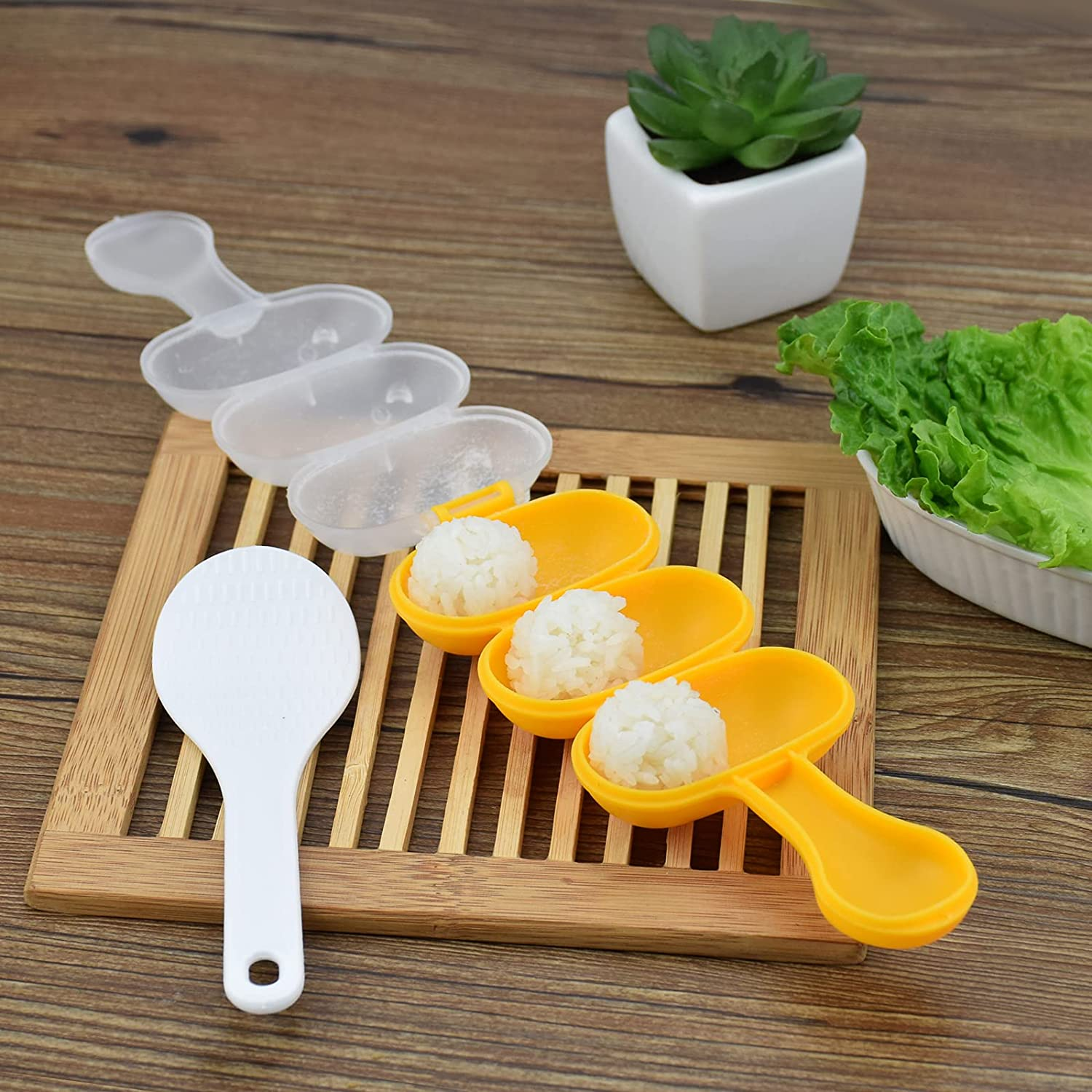 Rice Ball Mold,Rice Ball Shaker, Ball Shaped Kitchen Tools DIY Lunch, Maker Mould Food Decor for Kids, Mold with a Mini Rice Scoop（Yellow）&hellip;