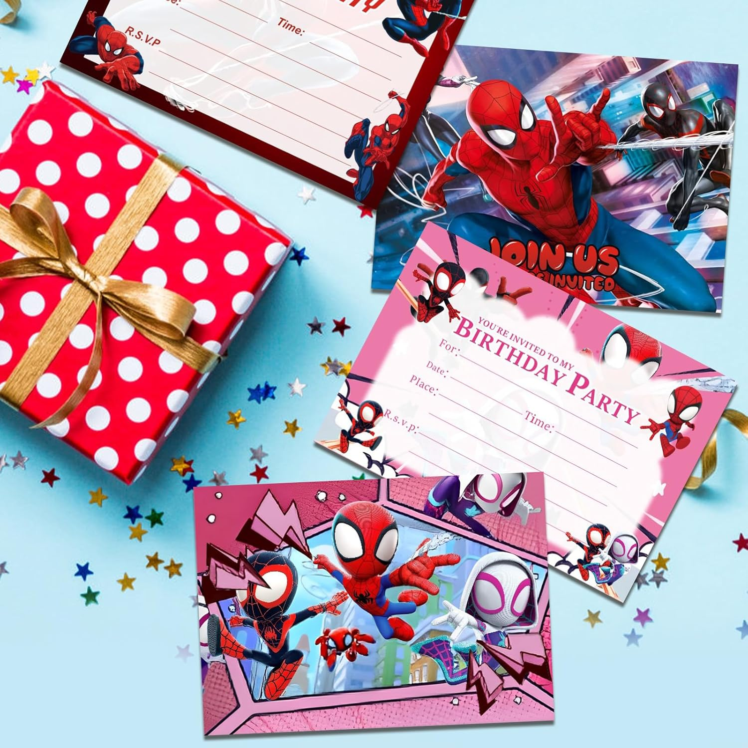 20Pcs Spiderman Party Invitations for Kids, Spidey Theme Birthday Party Invites Card for Girls Boys Birthday Celebration Party Supplies image number 3