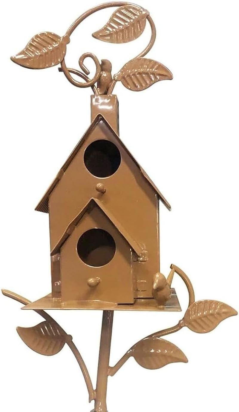 AIMALL Outdoor Iron Birdhouse Garden Stakes | Weather-Resistant Metal Bird House Decorations | Rustic Plug-In Garden Ornaments | Set of 5 Unique Designs image number 6