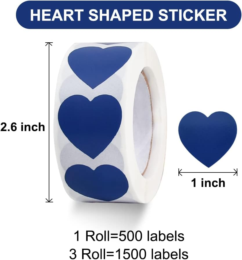 1500 Labels Blue Heart Stickers 1 Inch Heart Coding Shape Paper Labels for Wedding Anniversaries Invitation Envelopes Cute Decals for Water Bottle Packaging(3 Pcs/500 per Roll) - Light Purple image number 2