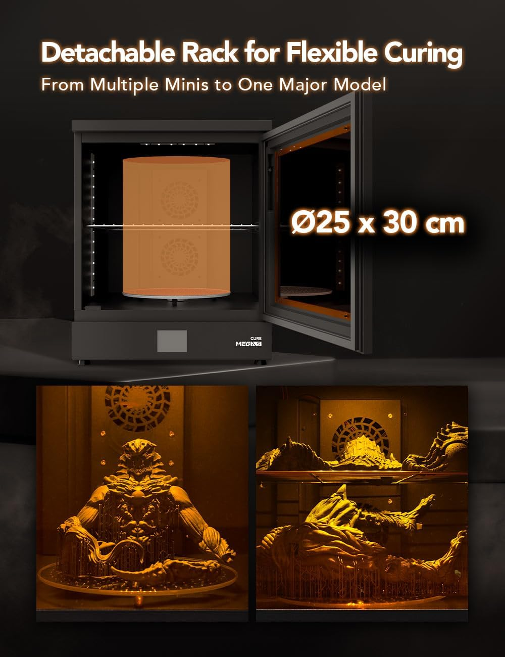 Phrozen Cure Mega S Post-Curing UV Lamp, Curing Station, Post-Printing Large Build Fan Drying Mode Ultra High UV Light Power, 360&deg; Transparent Turntable image number 5