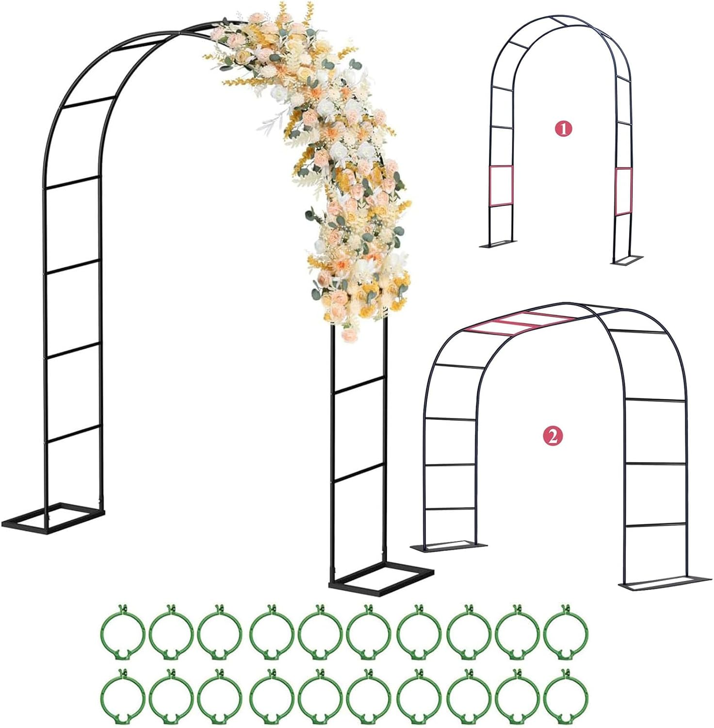Garden Srch,Metal Arch,4.6 Feet Wide X 7.9 Feet High or 6.6 Feet Wide X 7.2 Feet High,Wedding Arch with 20 Retaining Rngs,Garden Arbor for Climbing Plant Outdoor & Indoor, Wedding Party Bridal image number 4