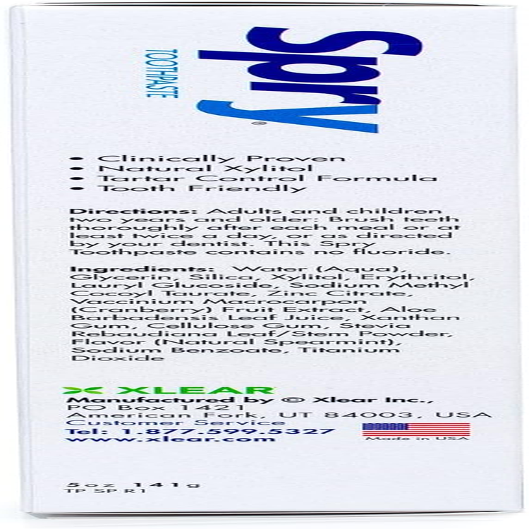 Spry Xylitol Toothpaste, Fluoride Free, Natural Spearmint, Anti-Plaque and Tartar Control, 150Ml image number 4