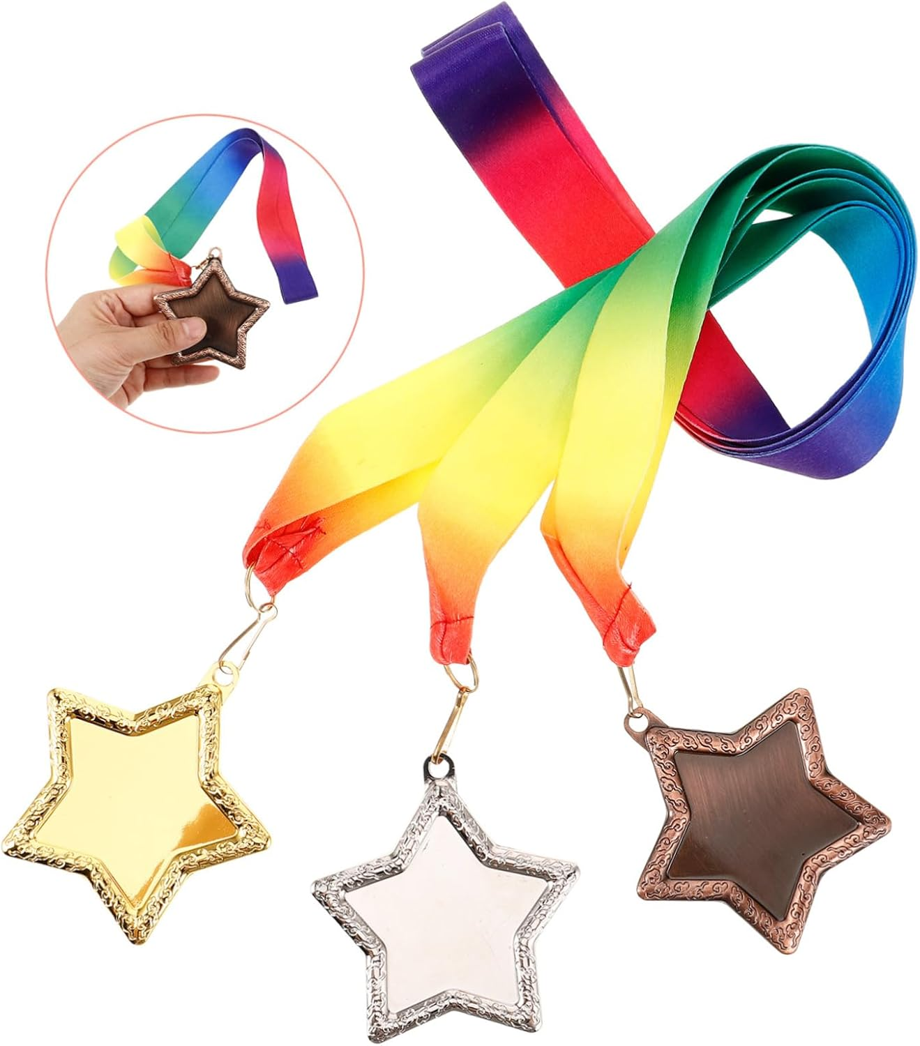 BESPORTBLE 3Pcs Champions Award Medals Kit Gold Silver Bronze Medals Hanging Lanyard for Parties Ceremonies image number 6