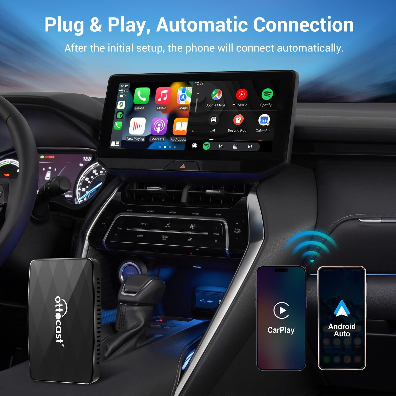 OTTOCAST MX Wireless Carplay & Android Auto Adapter with Airplay - 2025 Jan Newest Masterpiece, Plug & Play, Ota-Upgrade, Quick Change Mode image number 5