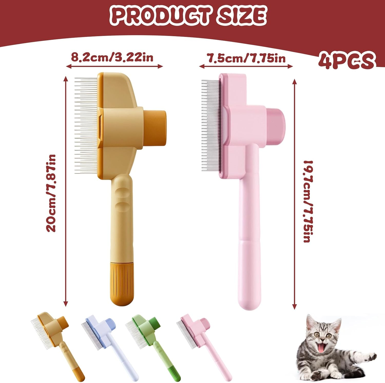 Pack of 4 Undercoat Brush Cat, Undercoat Brush Dogs, Cat Brush, Fur Flash Brush Cat, Brush Cat, Grooming Brush for Removal, for Dogs and Cats Brush image number 6