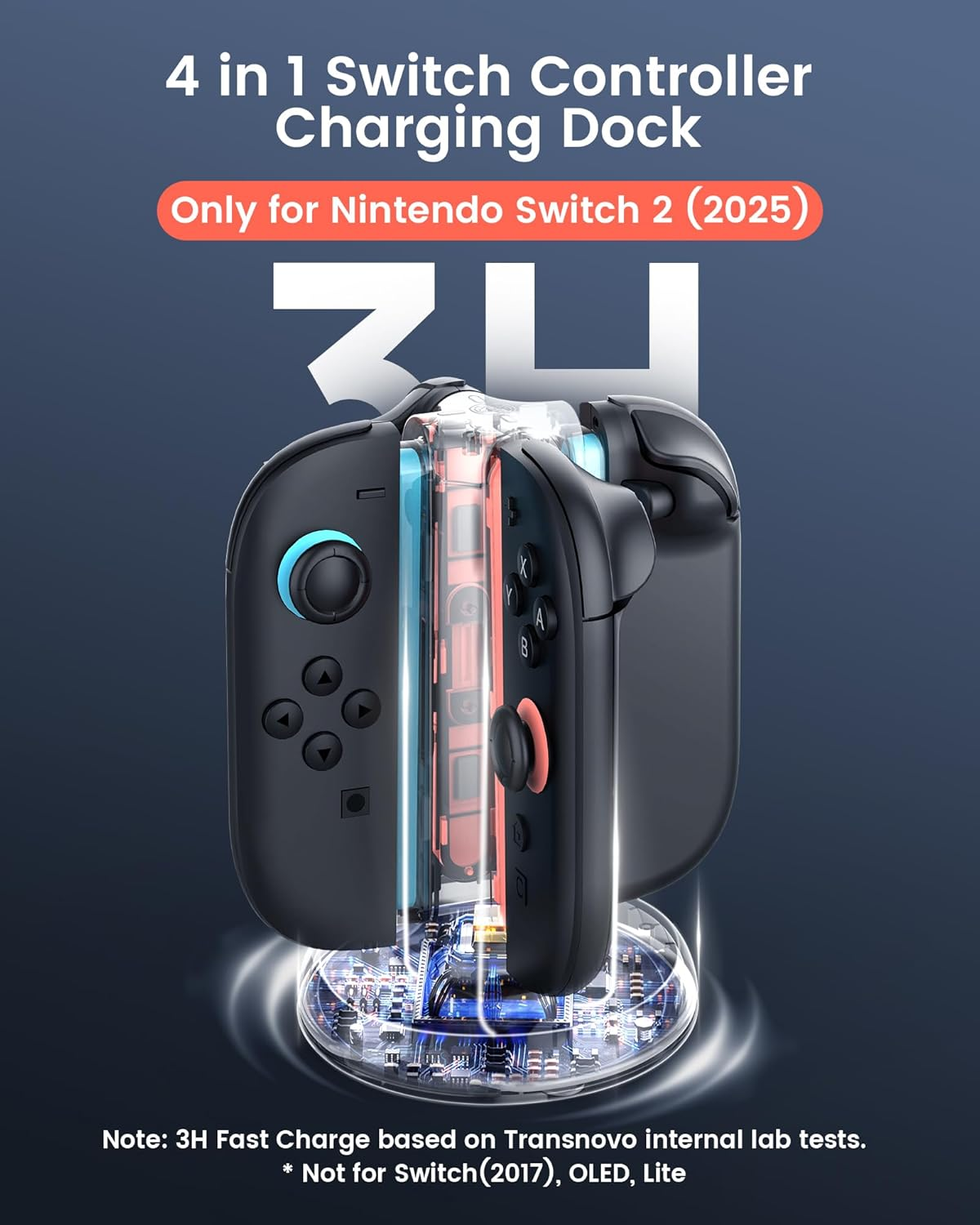 TRANSNOVO Charging Dock for Nintendo Switch 2 Joycon, 4-Slot Dual-Side Magnetic Fast Charger, 9 RGB Modes, Circuit Protection, Heat Dissipation, Switch 2 Accessories for Multiplayer Gaming image number 6