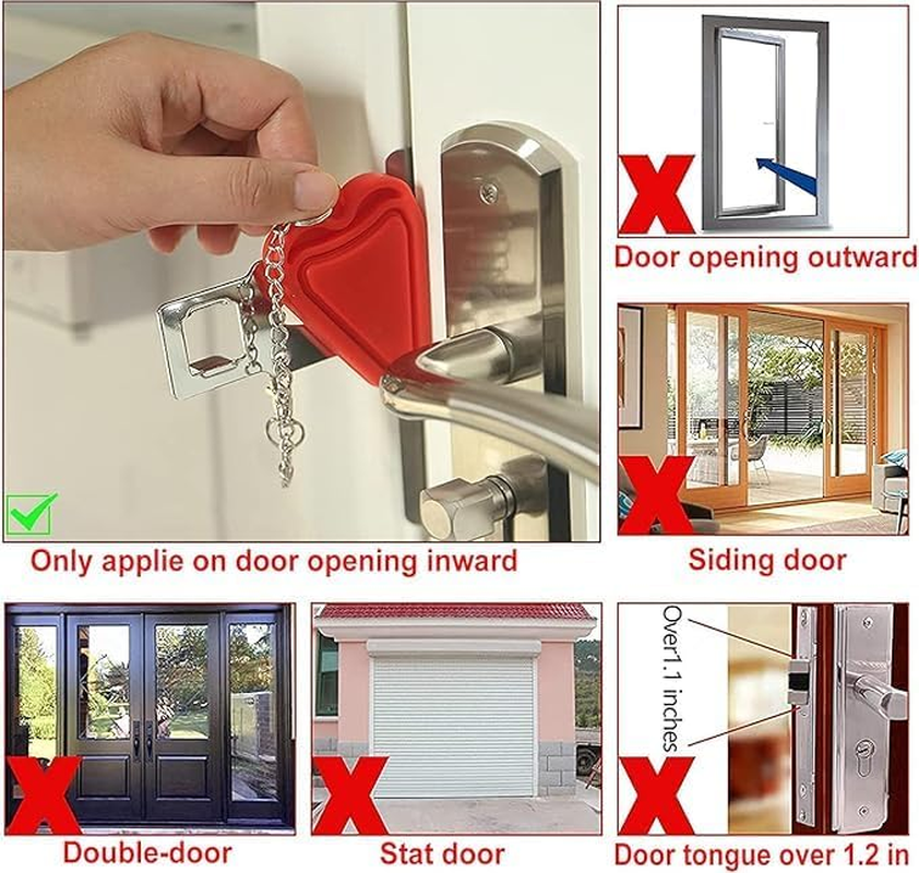 Portable Door Stop Alarm and Door Lock Device &ndash; No Tool Safety Combo Pack for Women, Solo Travelers, Child, Pets Safety &ndash; Compact, Stainless Steel &ndash; Extra Security at Home, Hotel, Rentals image number 2