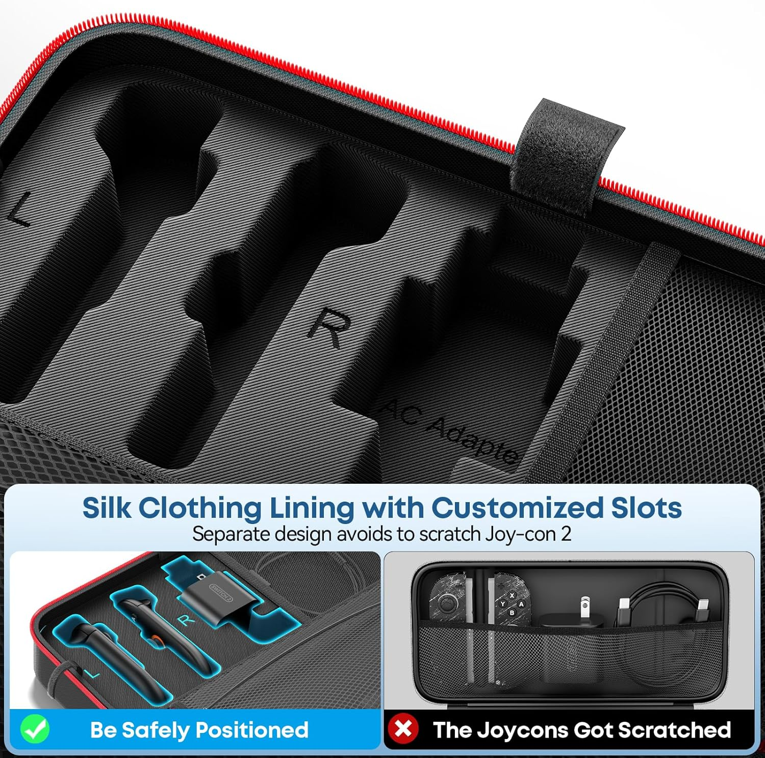 OIVO Switch 2 Carrying Case Compatible with 2025 Nintendo Switch 2, Portable Switch 2 Case Fit for Switch 2 Joycon & Adapter, Hard Shell Protective Travel Bag with 24 Game Slots, Red image number 3