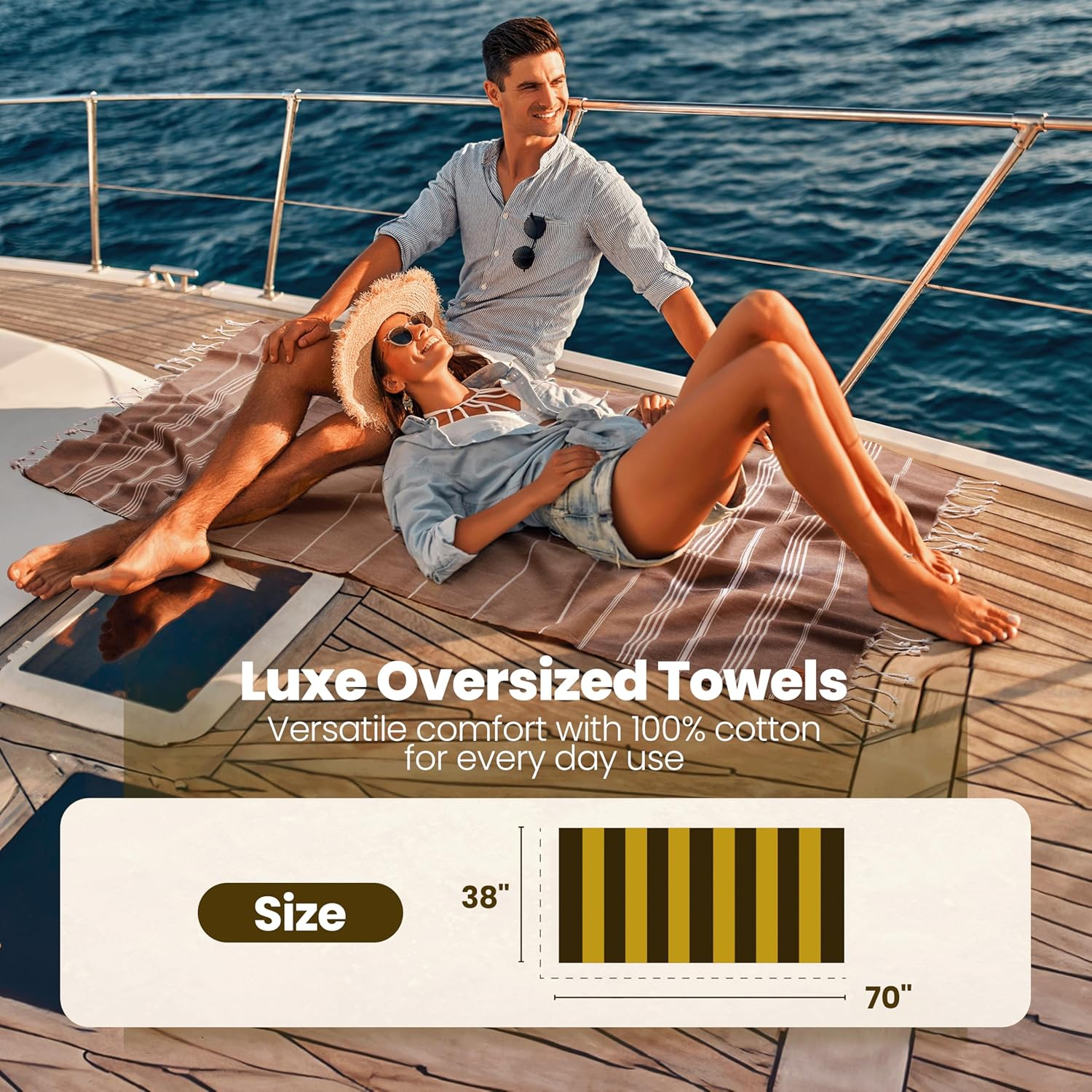 GOLD CASE Home Collection Lycia Turkish Beach Towel Set of 6-100% Cotton & Sand Free Towels for Vacation Essentials - XXL Pre Washed Quick Dry Travel Bath Towel - 70 X 38 Inches - Multi1 image number 3