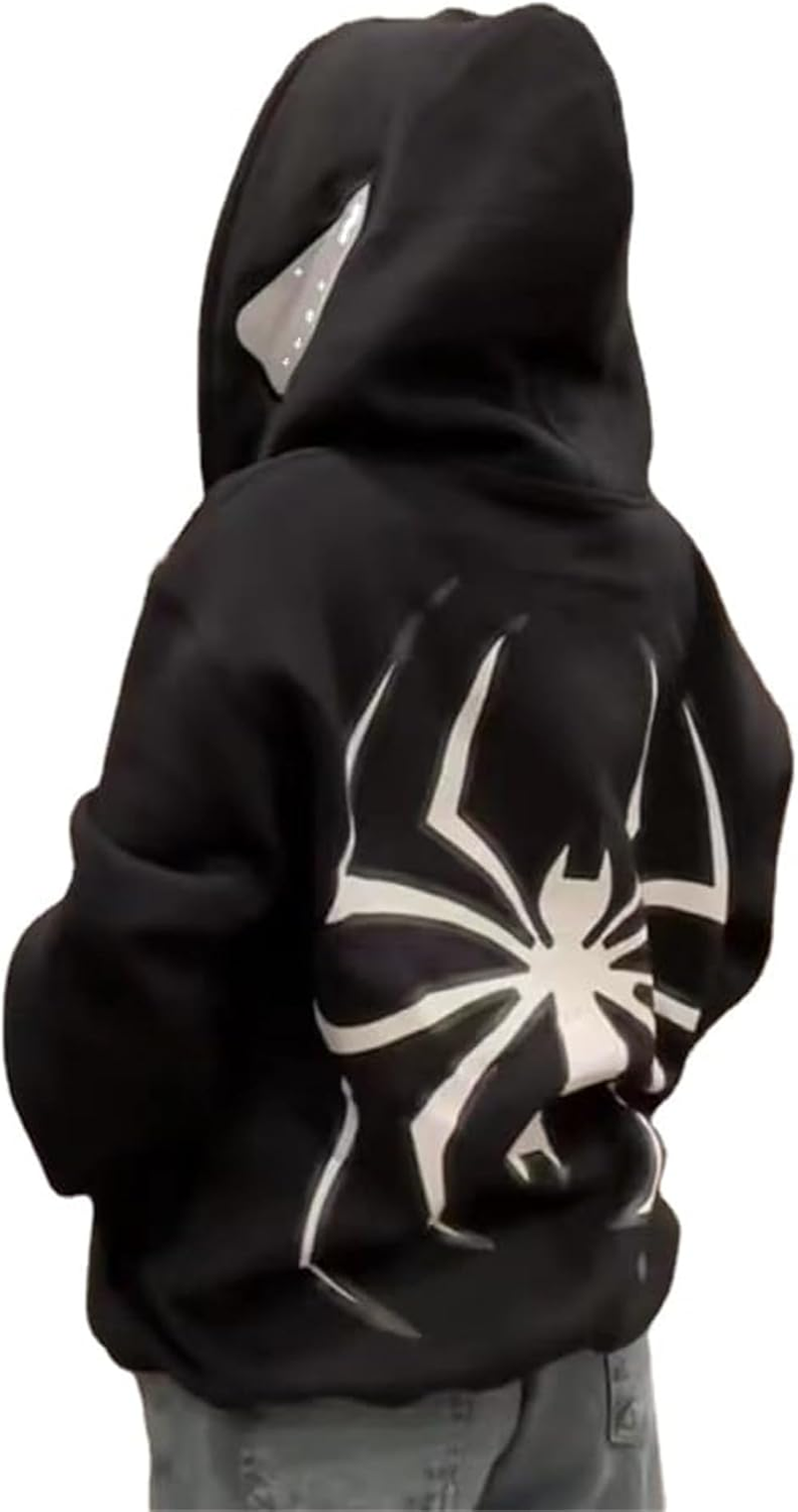 Asadovce Women Men Zip up Y2K Oversized Hoodie Spider Graphic Full Zipper Sweatshirt Teen Girls Grunge Streetwear Jacket
