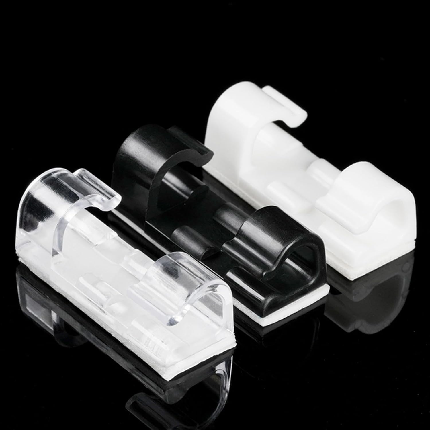 Clearhill 100 Cable Clamps, Wall Wire Brackets, Adhesive Cable Clamps Keep Cables Neat under Desks, Cars, and Computers (White) - Black image number 7