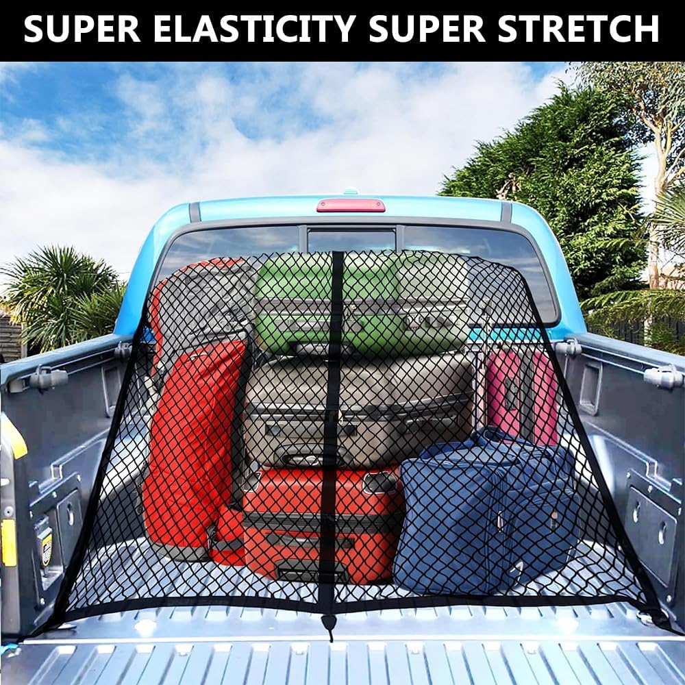Cargo Net for Pickup Truck Bed, Truck Bed Net, Highly Elastic Cargo Nets, Stretchable Mesh Organizer for Pickup Trunk Beds, Truck Cargo Nets with 6 Pcs Metal Carabiner and 6 Hook image number 5