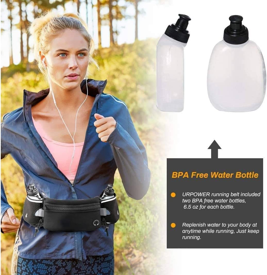 Running Belt with Water Bottle Holder Waist Bag with Extender and for Jogging Hiking Cycling Walking Dog Walker Hydration Fanny Pack Sport Pouch for Women and Men, Black image number 1