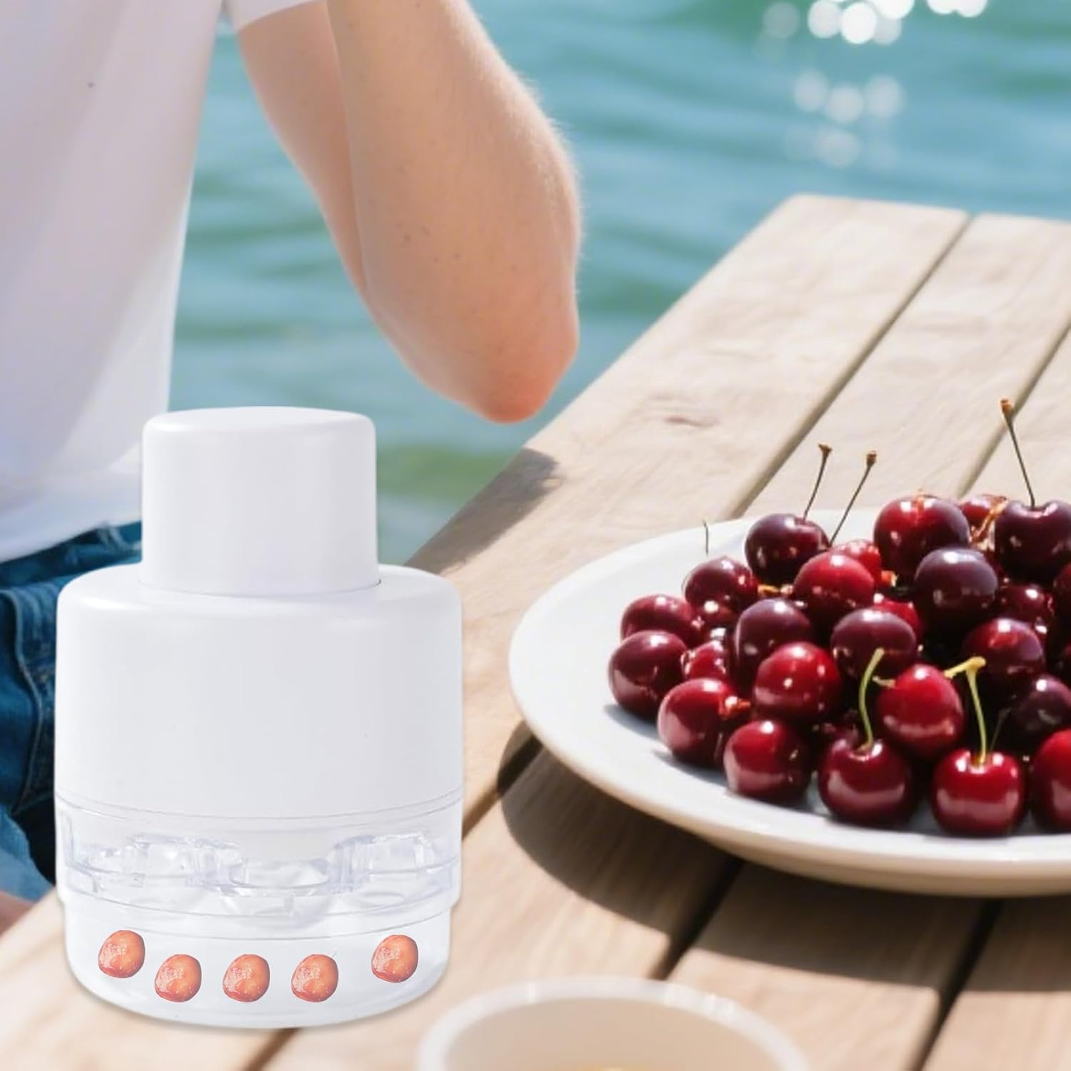 SVCEQZE Cherry Depitter Tool,7 Holes Portable Cherry Core Pit Remover - 7 Holes Fruit Corer with Splatter Protector Quick Release Kitchen Gadgets for Home Travel Outdoor image number 6