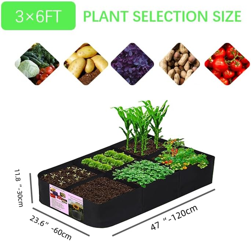 AU005-6 1 Piece 6 Compartments 57 Gallon Plant Grow Bag,Rectangle Fabric Raised Garden Bed,Agriculture Bags for Vegetables Fruits Plants Flowers,Gardening Decorations for Indoor and Outdoor image number 2