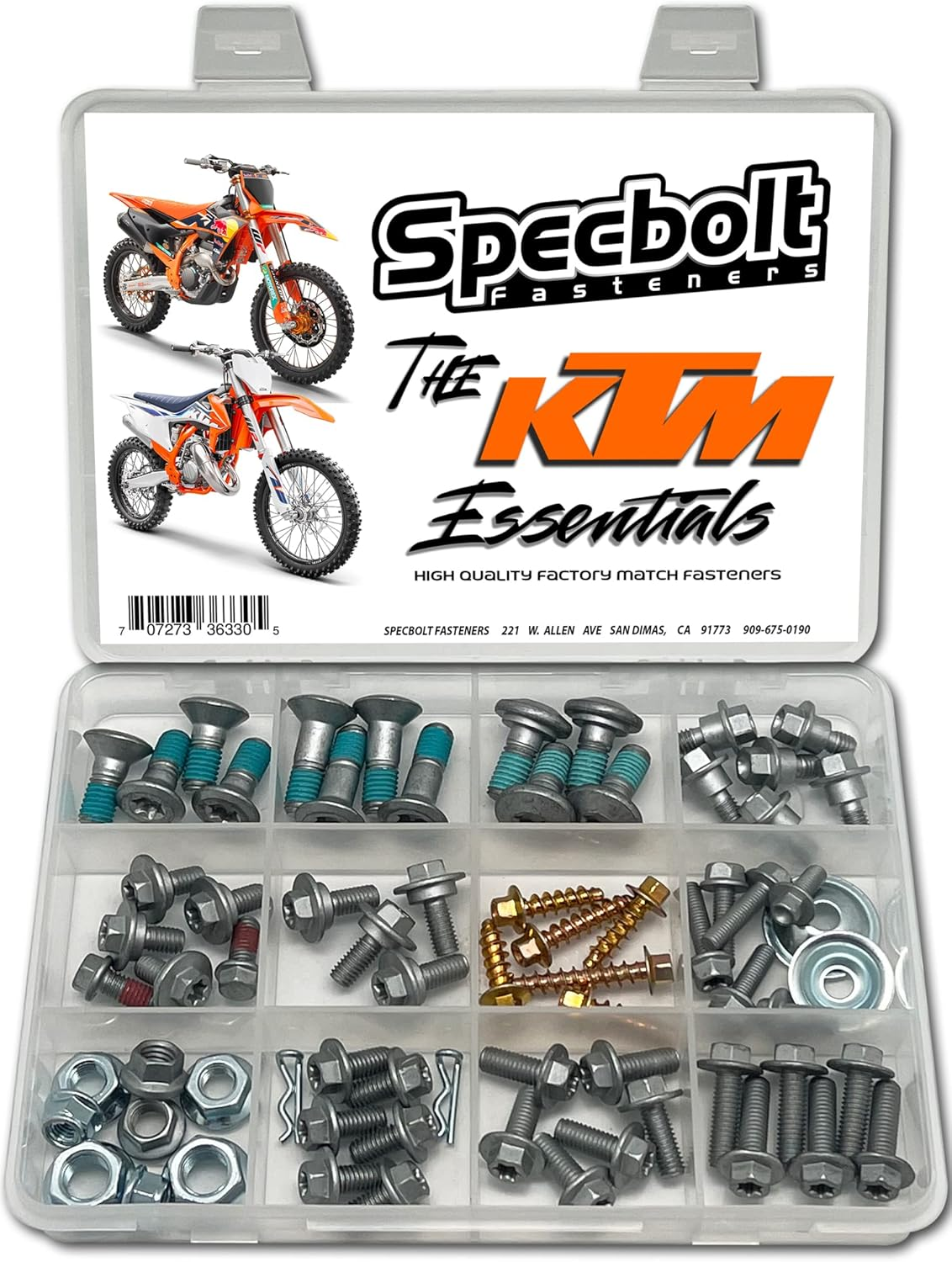 Specbolt EURO Essentials Bolt Kit Fits: All KTM SX SX-F EXC XC XCW 50 65 85 105 125 150 250 300 350 450. GASGAS & Husqvarna Too image number 1
