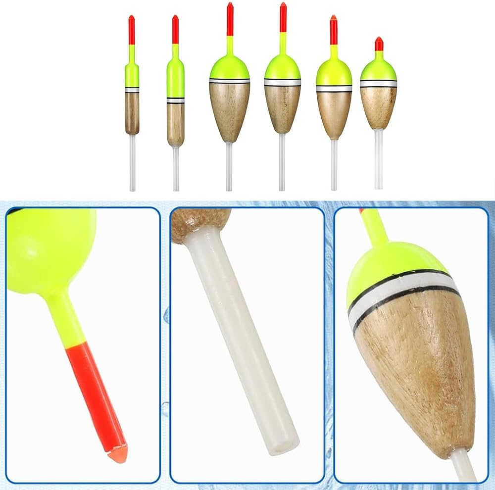 NYGHMY 12 Pcs Balsa Wood Slip Bobbers &mdash; Fishing Floats for Crappie, Bluegill, Trout, Bass, Panfish, Catfish, Walleye &mdash; 6 Sizes Tackle Accessories image number 5