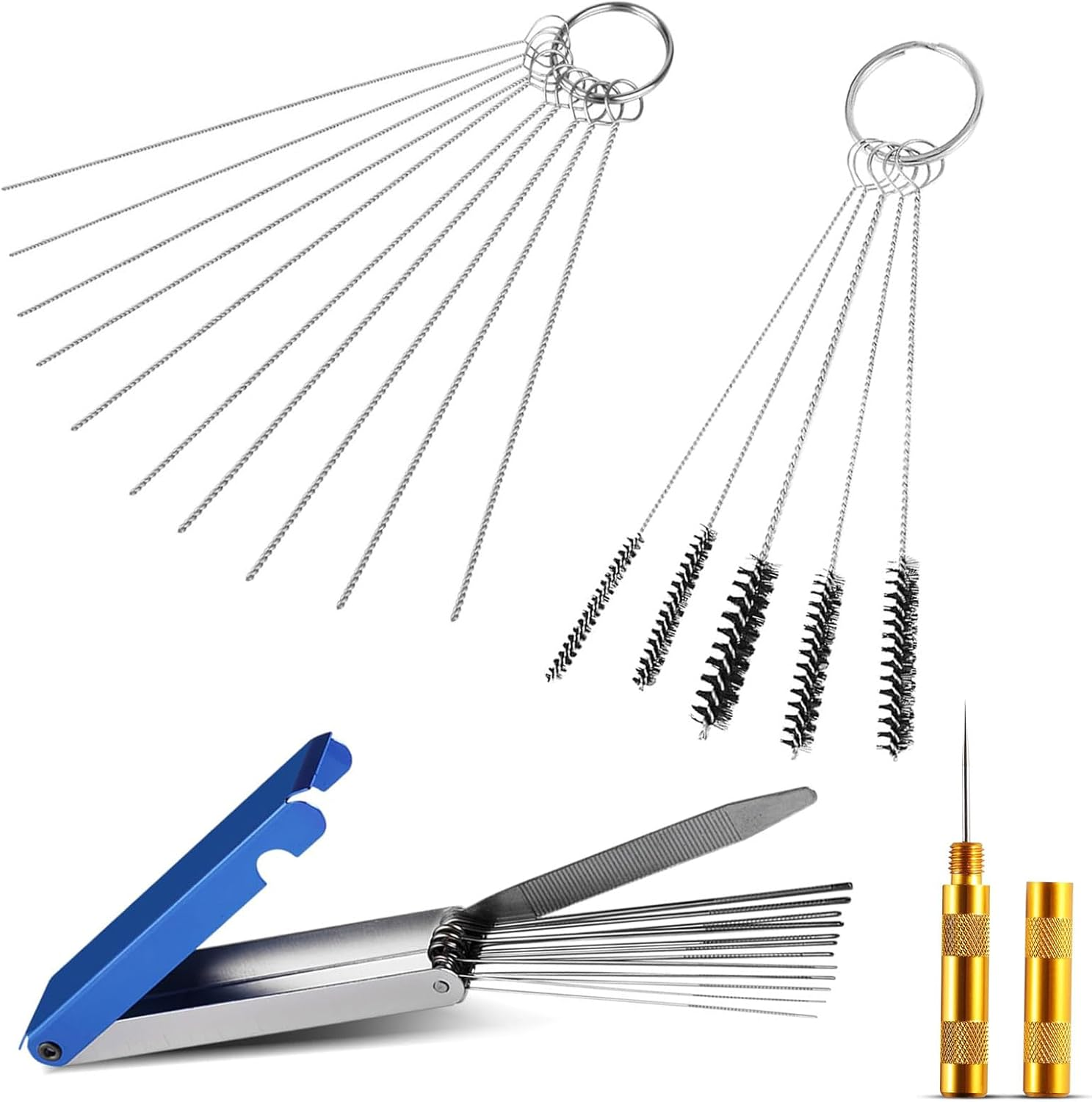 Carburetor Cleaning Kit, Premium Torch Tip Cleaner,Stainless Steel Carburetor Carbon Dirt Jet Remove Cleaner, 13 Cleaning Wires Set + 10 Cleaning Needles+ 5 Nylon Brushes+ 1 Sharp Pick Tool Kit image number 3