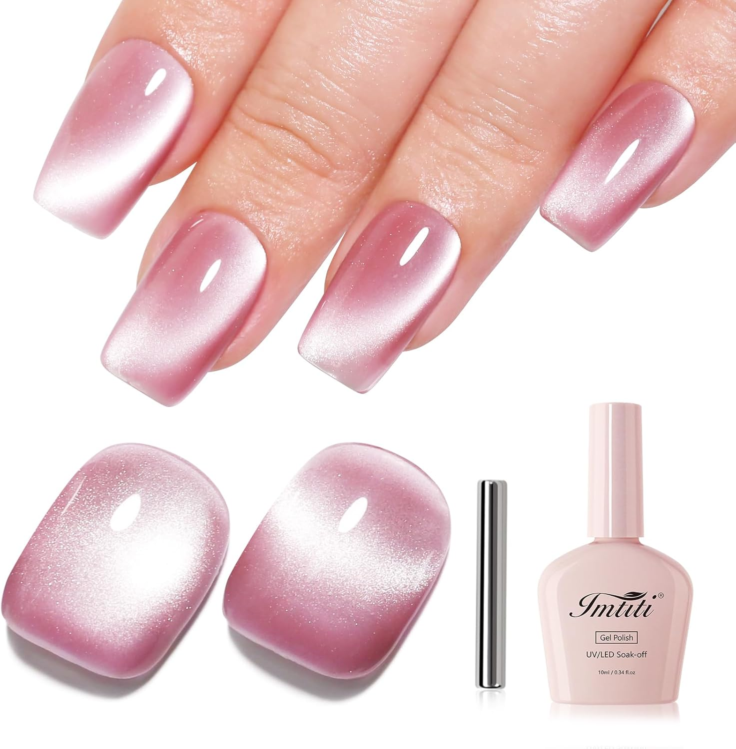 Imtiti Moonlight Pink Cat Eye Gel Nail Polish with Magnet, Holographic Glitter Shimmer Translucent UV Gel Polish for Nail Art Soak off UV LED