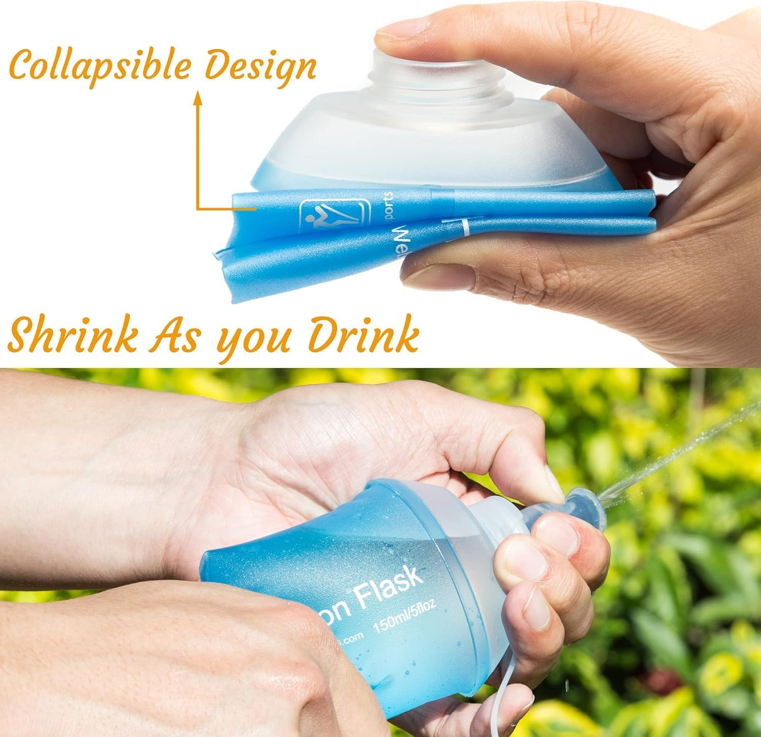 Soft Flask Running Water Bottles,500Ml, Foldable Water Bottle,Tpu Collapsible Running Hydration Flask for Hydration Pack Hiking Cycling Climbing, Collapsible Water Bottle, 2 Pack image number 6