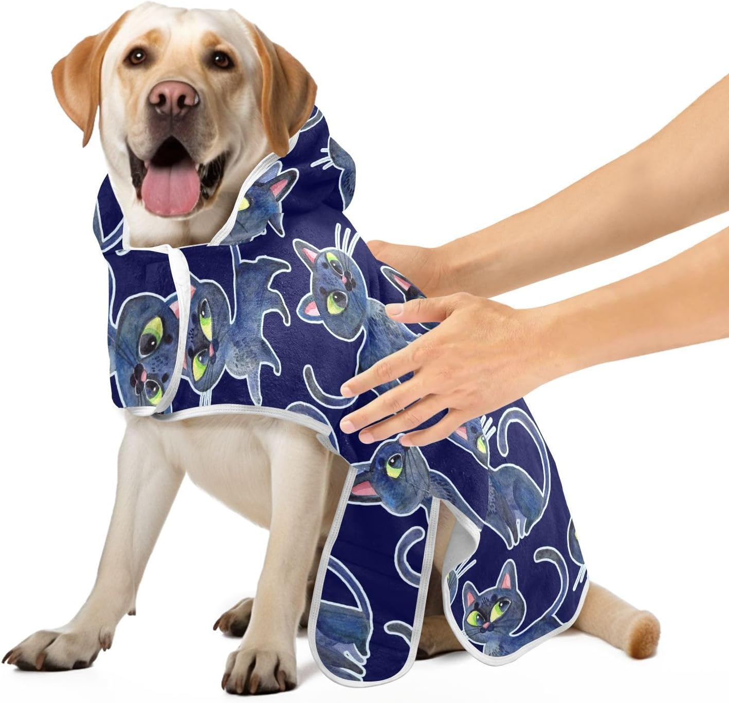 AIXIWAWA Cartoon Cute Cat Pet Bathrobe Towels with Adjustable Collar & Waist, Quick Absorbent Drying Coat for Cats and Dogs image number 6