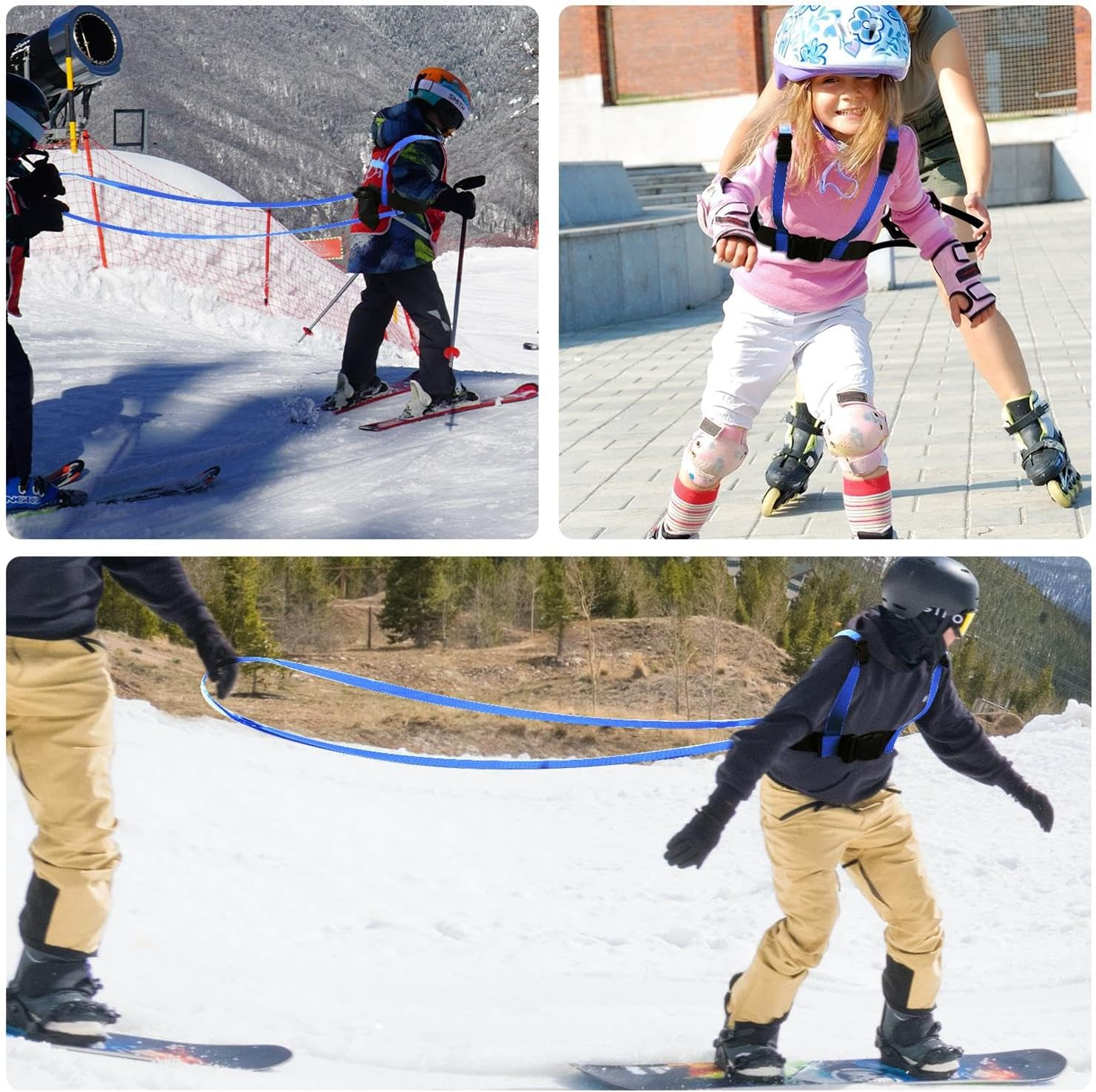 Ski and Snowboard Training Harness for Kids, Ski Harness with Removable Leash and Storage Bag, Speed Control Teaching Harness Vest Ski Accessories for Kid Boy Girl Beginners (Blue) image number 1