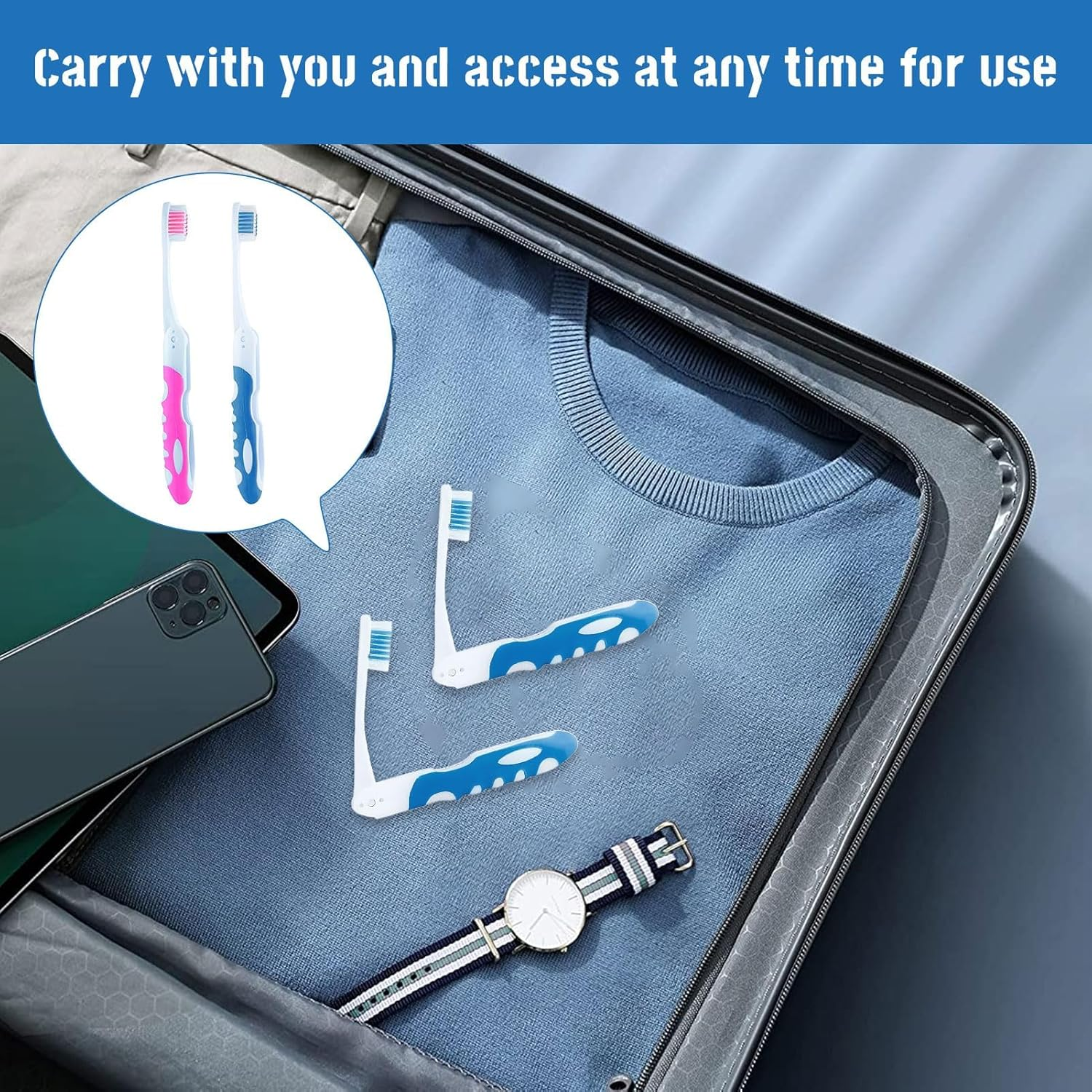 Travel Toothbrush Kit, 4Pcs Mini Toothbrush, Tooth Brush, Folding Travel Bulk Toothbrush, Medium Strength Bristles, Portable Products, Suitable for Working, Camping, Hiking, Traveling image number 4