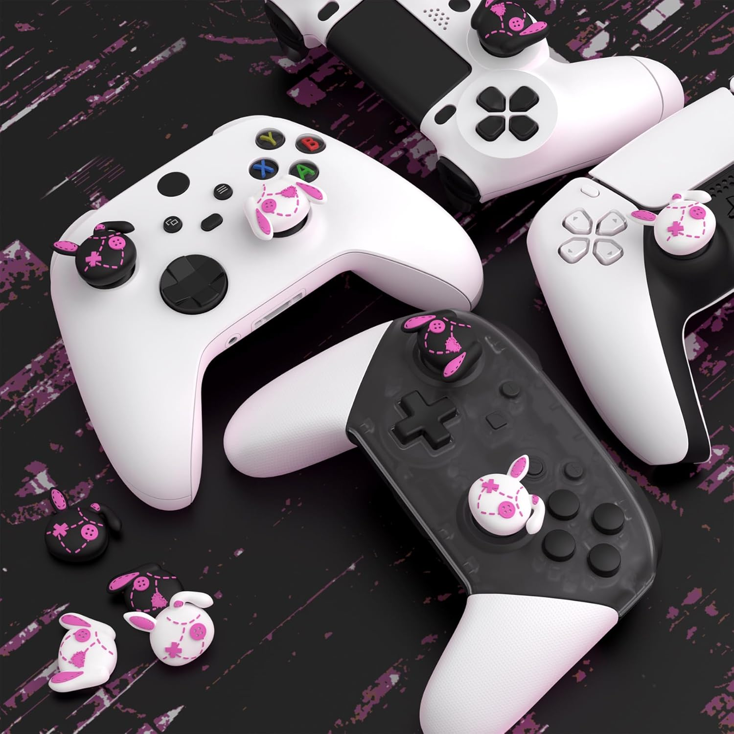 Playvital Cute Thumb Grip Caps for Ps5/4 Controller, Silicone Analog Stick Caps Cover for Xbox Series X/S, Thumbstick Caps for Switch Pro Controller - Lovely Punky Bunnies image number 2