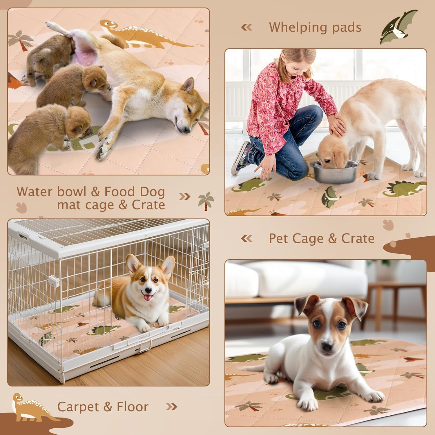 BVAGSS Washable Pee Pads for Dogs, 2 Pack Reusable Leakproof Puppy Wee Wee Pad, Non-Slip Waterproof Pet Training Pads, Super Absorbent Whelping Pads XH081 (90X60Cm,Pink Dinosaur) image number 3