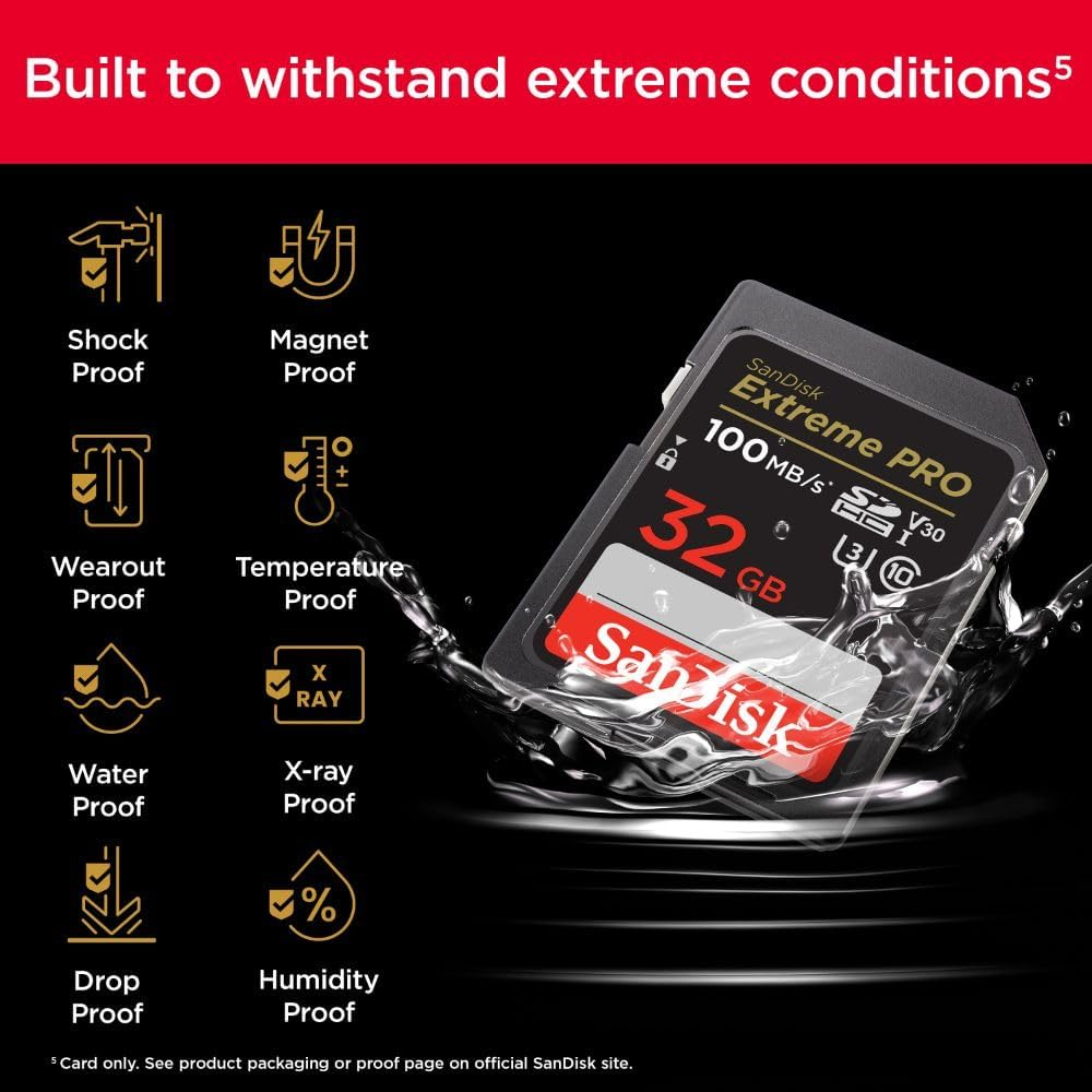 Sandisk 32GB Extreme PRO SDHC UHS-I Memory Card - C10, U3, V30, 4K UHD, SD Card - SDSDXXO-032G-GN4IN image number 2