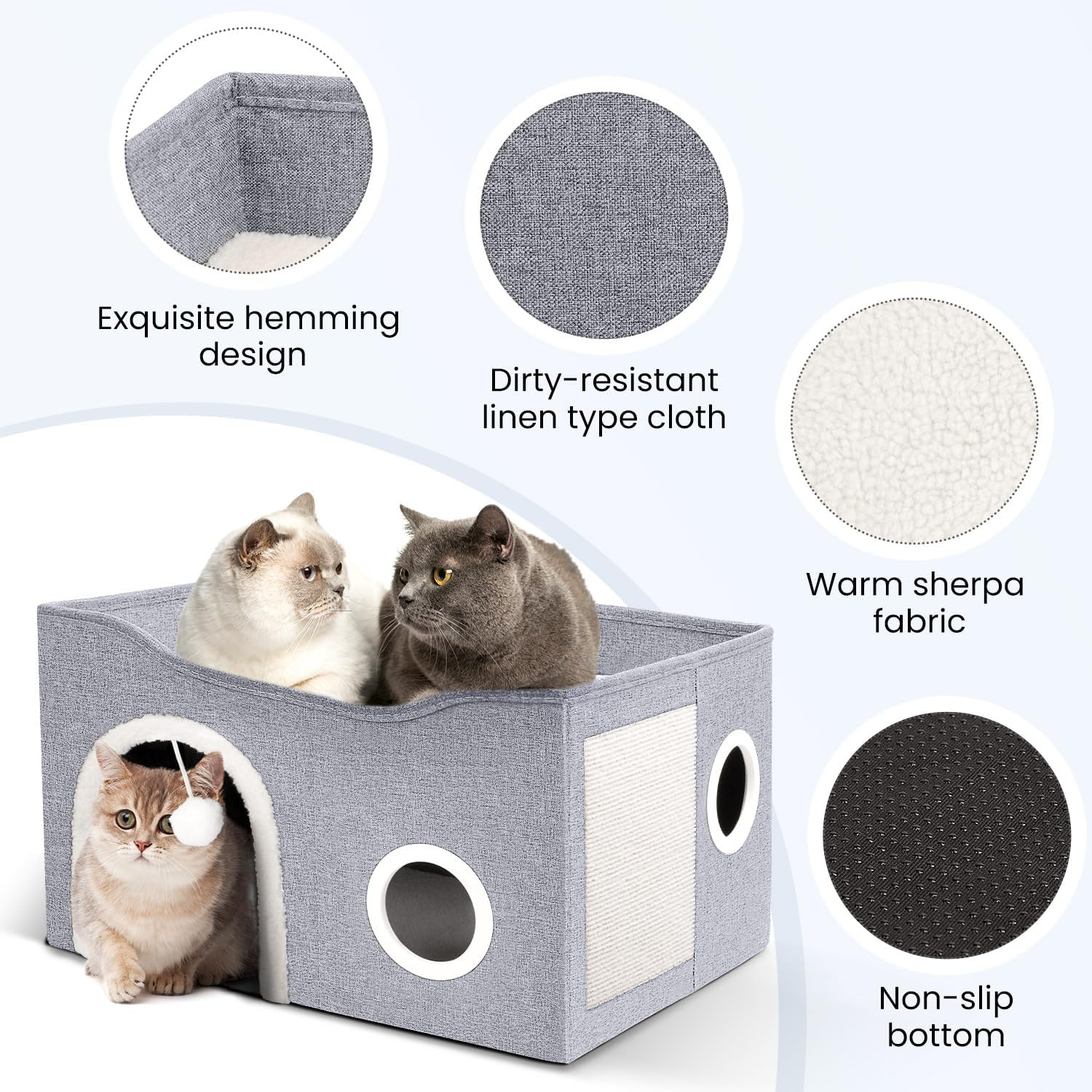 Heeyoo Cat House for Indoor Pets - Large Bed Cave with Fluffy Ball and Scratch Pad, Foldable Condos, Cubes, Hideaway, Covered Bed image number 3