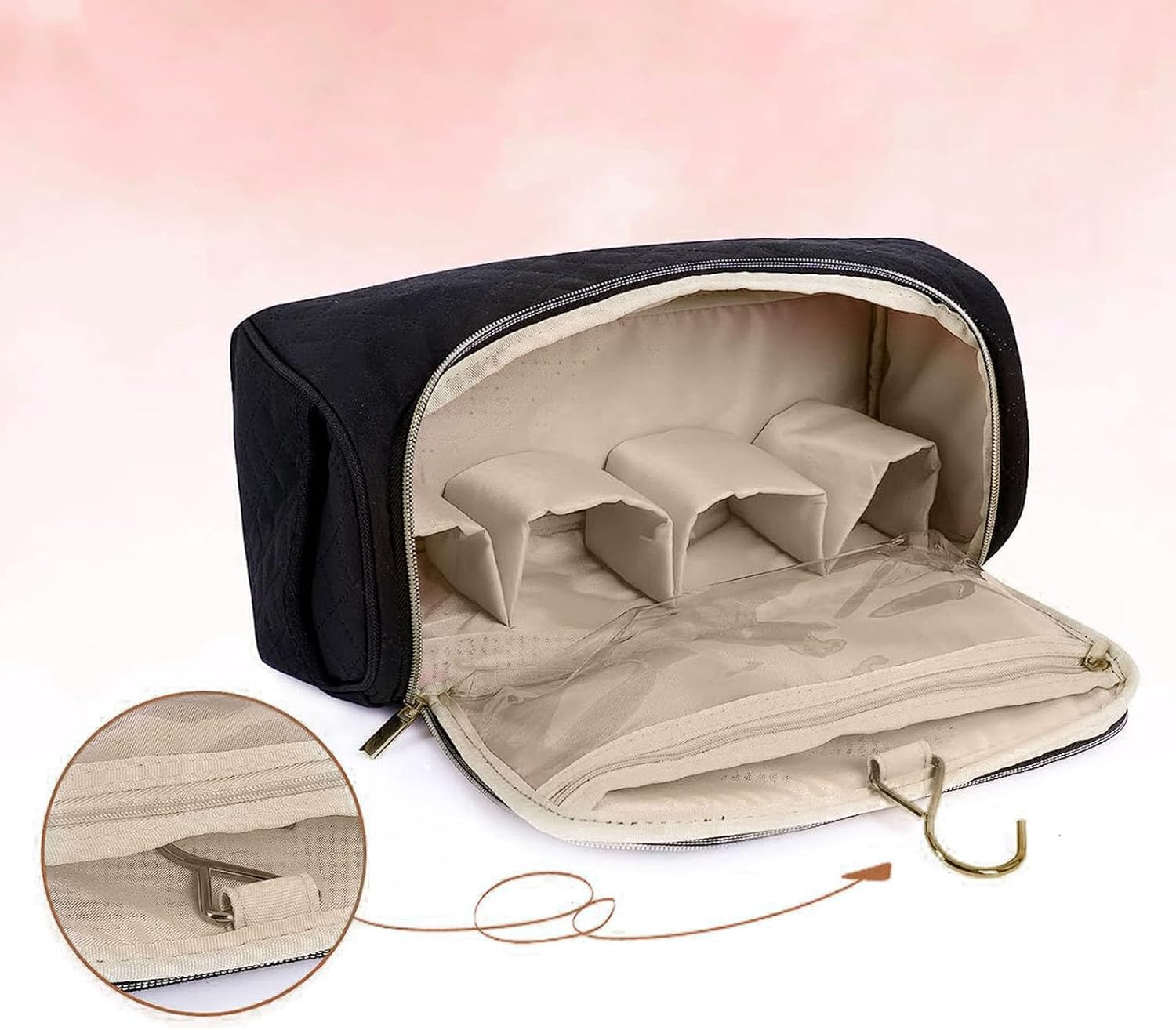 Yosoo Hair Tools Travel Bag, Portable Heat Proof Styling Accessories Storage Case for Straightener Curling Iron, with Integrated Hanging Hook for Salon Oil, Clips, Hairspray (Black) image number 5