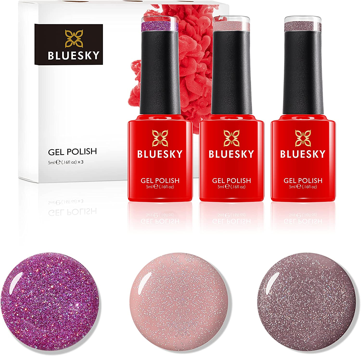 BLUESKY Gel Polish, Gel Nail Polish Set, 10 Year Anniversary - Full Collection. 9 X 5 Ml. Pink, Purple, Red, Nude, Pastel, Glitter