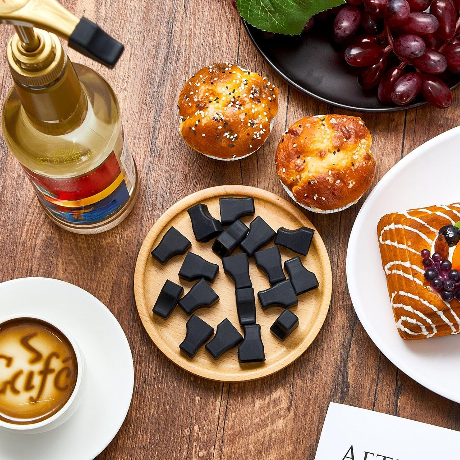 Zhehao 20 Pcs Coffee Syrup Pump Tip Cap Pourer Covers Black Rubber Caps Fits for Syrup Pump, Pour Dispenser, Oil Liquor Bottle, Keep Sugar Condiments Olive Clean Preserved image number 1