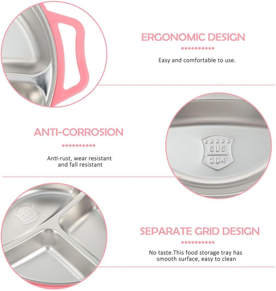 Angoily Compartment Plate Toddler Plate Steel Plate Compartment Trays Metal Plate Divided Plates for Adults Divided Dinner Tray Diet Plate Camping Luncheon Plates Food Pp -Usable