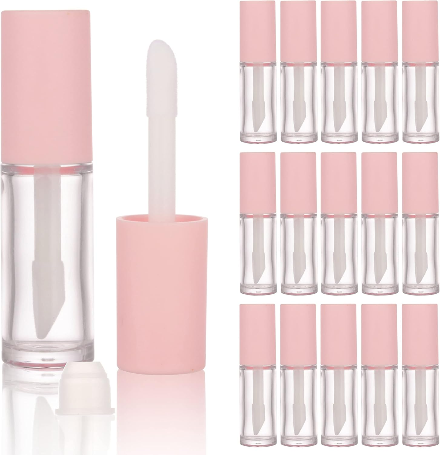 COSIDEA 15PCS Empty PETG Big Doe Foot Wand Lip Gloss Tubes 10Ml 0.33 OZ Pink Lipgloss Tube with Thick Brush Applicator for Castor Oil Tint DIY Concealer Tube Packing