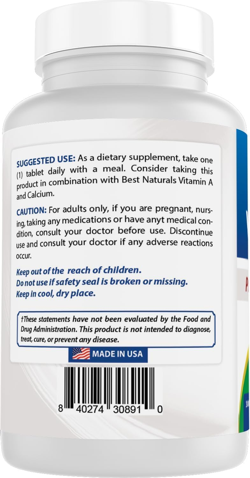 Best Naturals Vitamin D3 10000 IU &ndash; 300 Tablets &ndash; Made in USA, Non-Gmo, Gluten Free, No Artificial Color, Flavor or Preservatives &ndash; Dietary Supplement image number 3