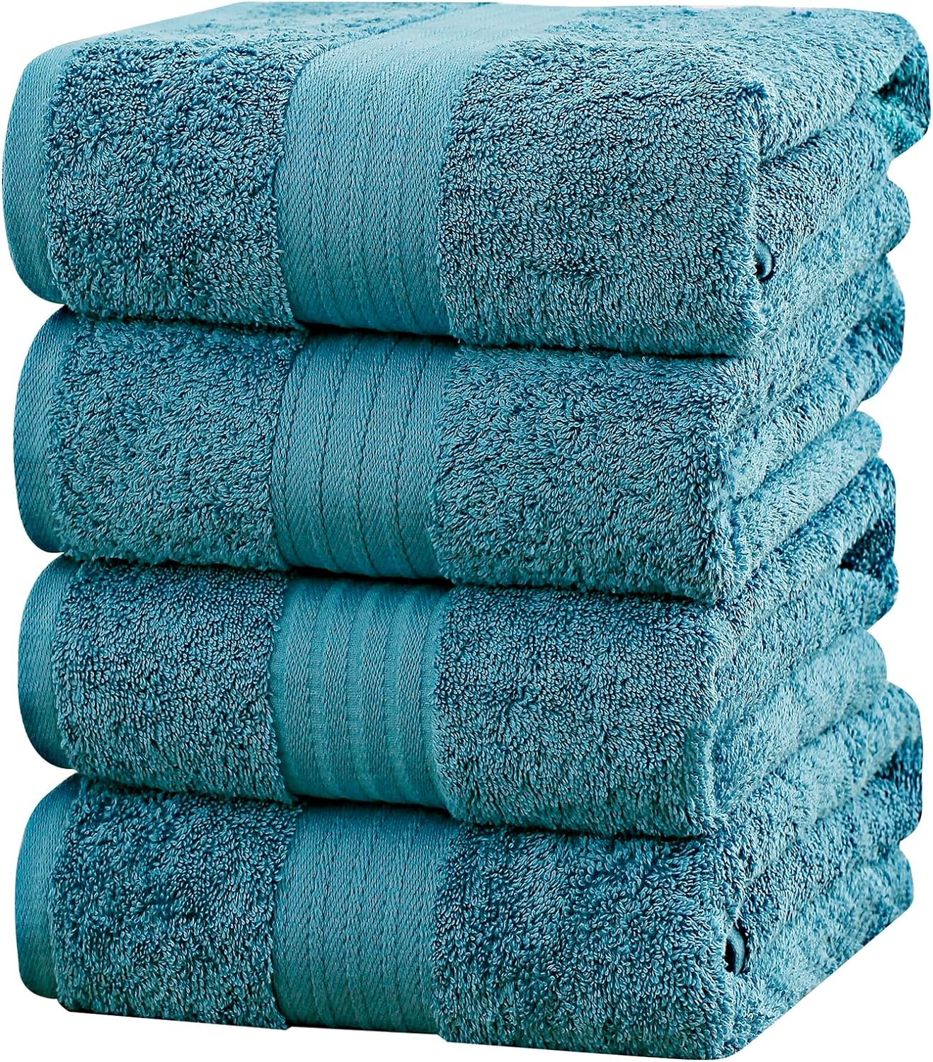 Easytry Premium 100% Cotton Bath Towels Set - 4 Pack 68X137Cm 600GSM Softness and Absorbency Bathroom Towels for Spa, Hotel, and Home Use - Blue image number 2