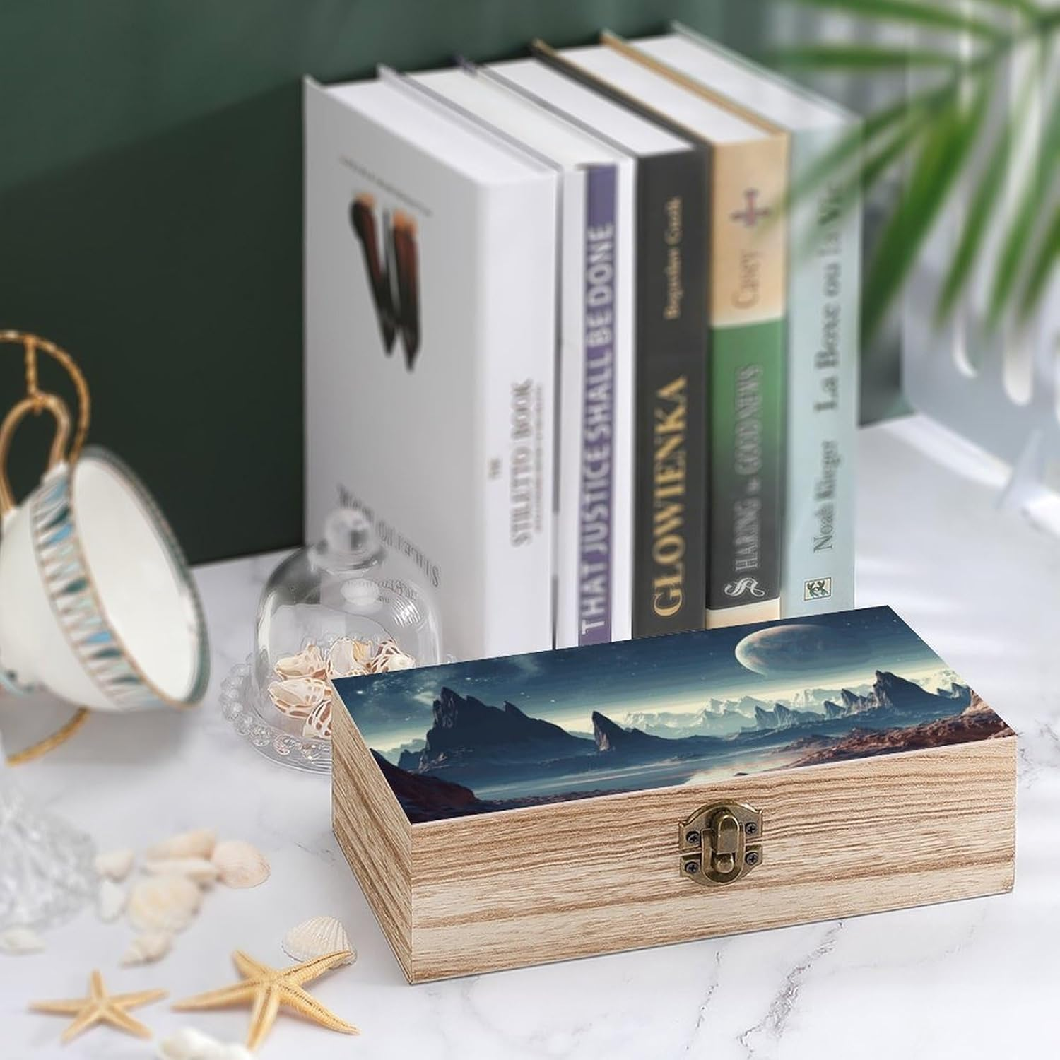 Alien Planet Wooden Box Wood Wedding Keepsake Boxes with Lids Small Decorative Boxes Lightweight Wooden Memory Storage Box for Crafts Keepsakes Jewelry Photo Letter Storage image number 6