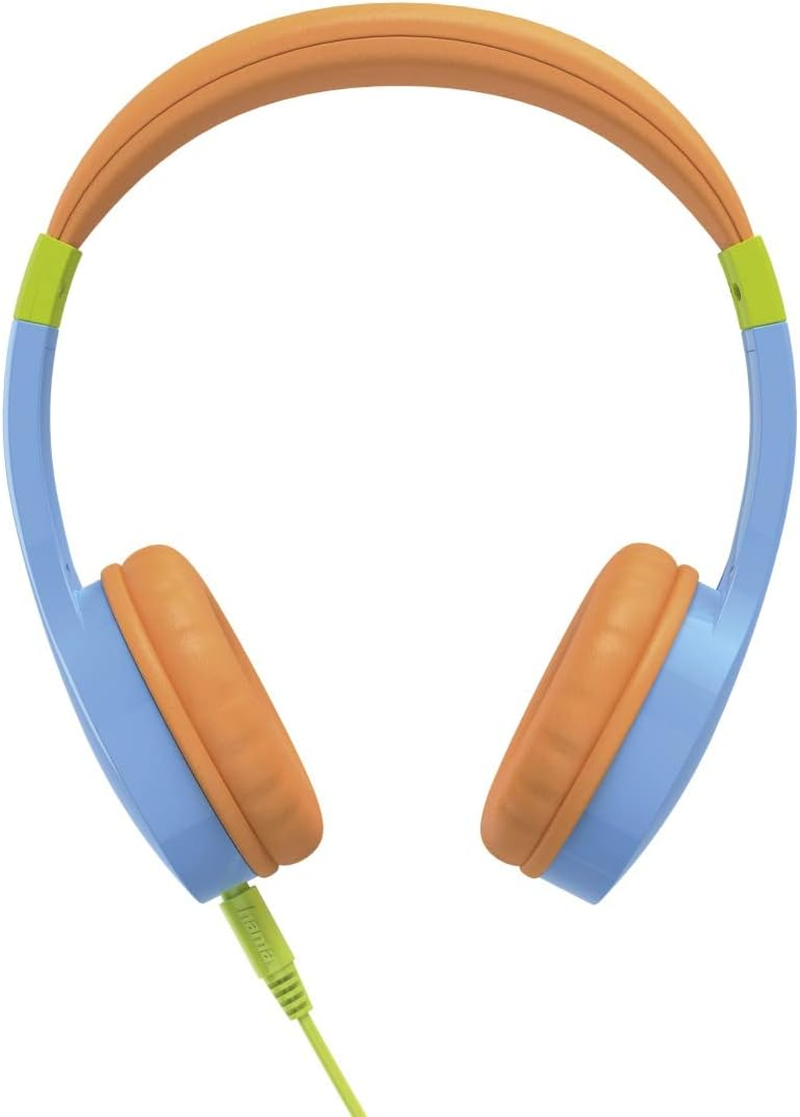 Hama Children'S Headphones (Stereo Headphones, Wired Children'S Headphones with Decibel Limit 85 Db, On-Ear Headset, 120 Cm Audio Cable, 3.5 Mm Jack) Blue/Orange, Small