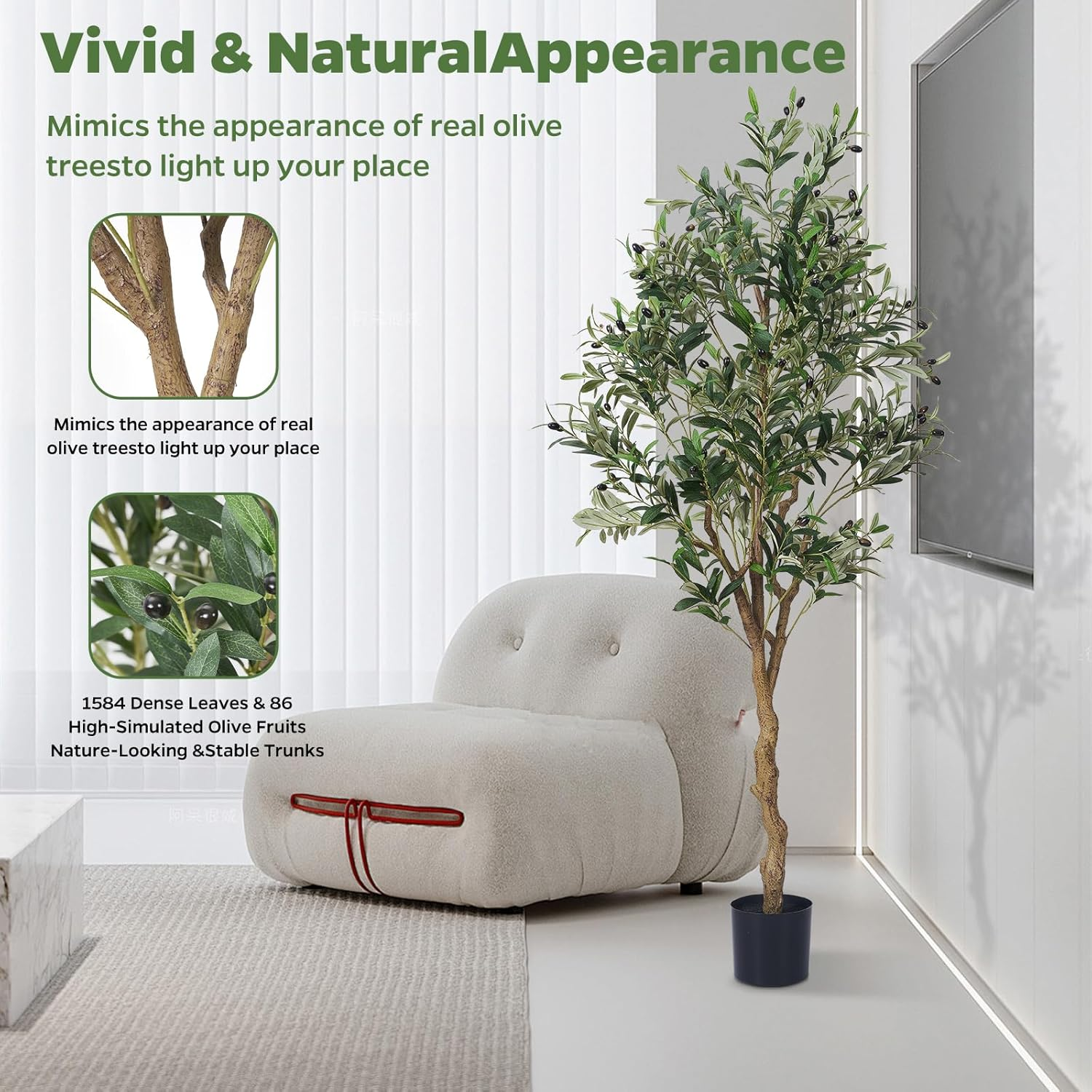 CQLITI Artificial Olive Tree- Artificial Plants Large Olive Tree Plant in Pot, Olive Tree Decoration for Home, Living Room, Bedroom, Office, Garden,210Cm,6.9Ft,83In,Including a 5-Meter LED Light Strip image number 1