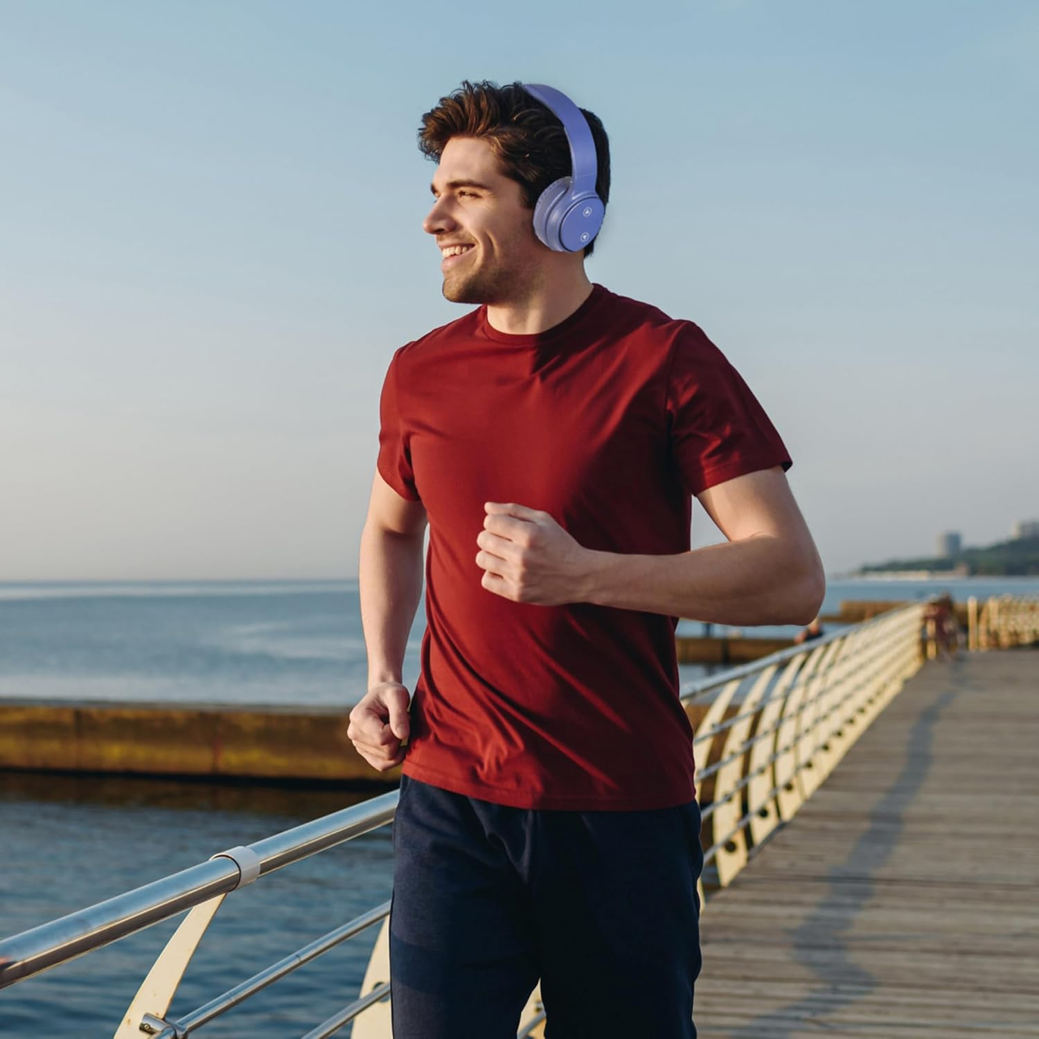 Laser Foldable Wireless Bluetooth Stereo Headphones in Navy Blue - Comfort Foam Ear Cups, 40MM Driver, Hands-Free, Long Battery Life image number 3